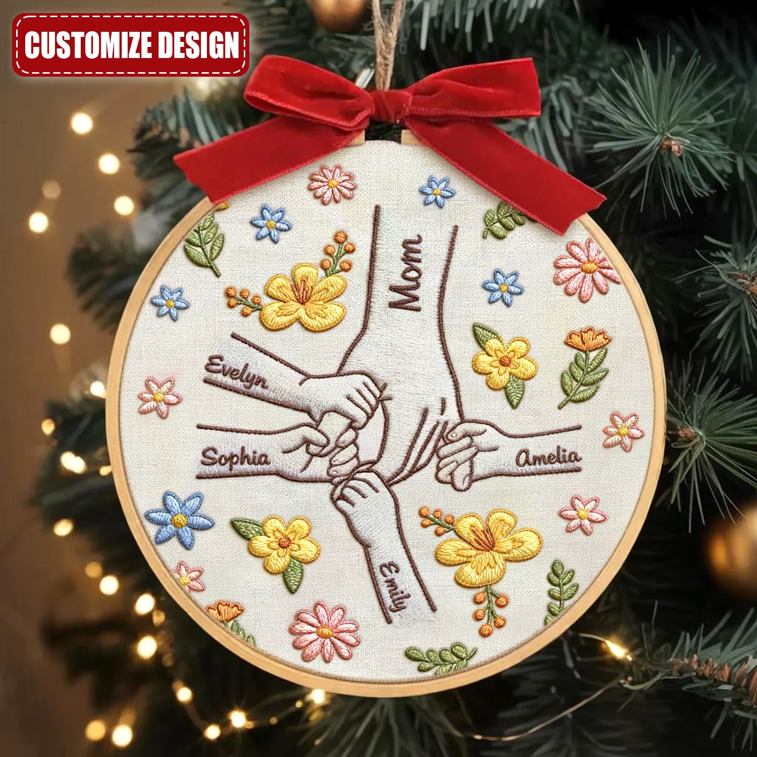Holding Mother's Hand Embroidery Hoop Ornament, Embroidered Ornament, Christmas Gift For Mom