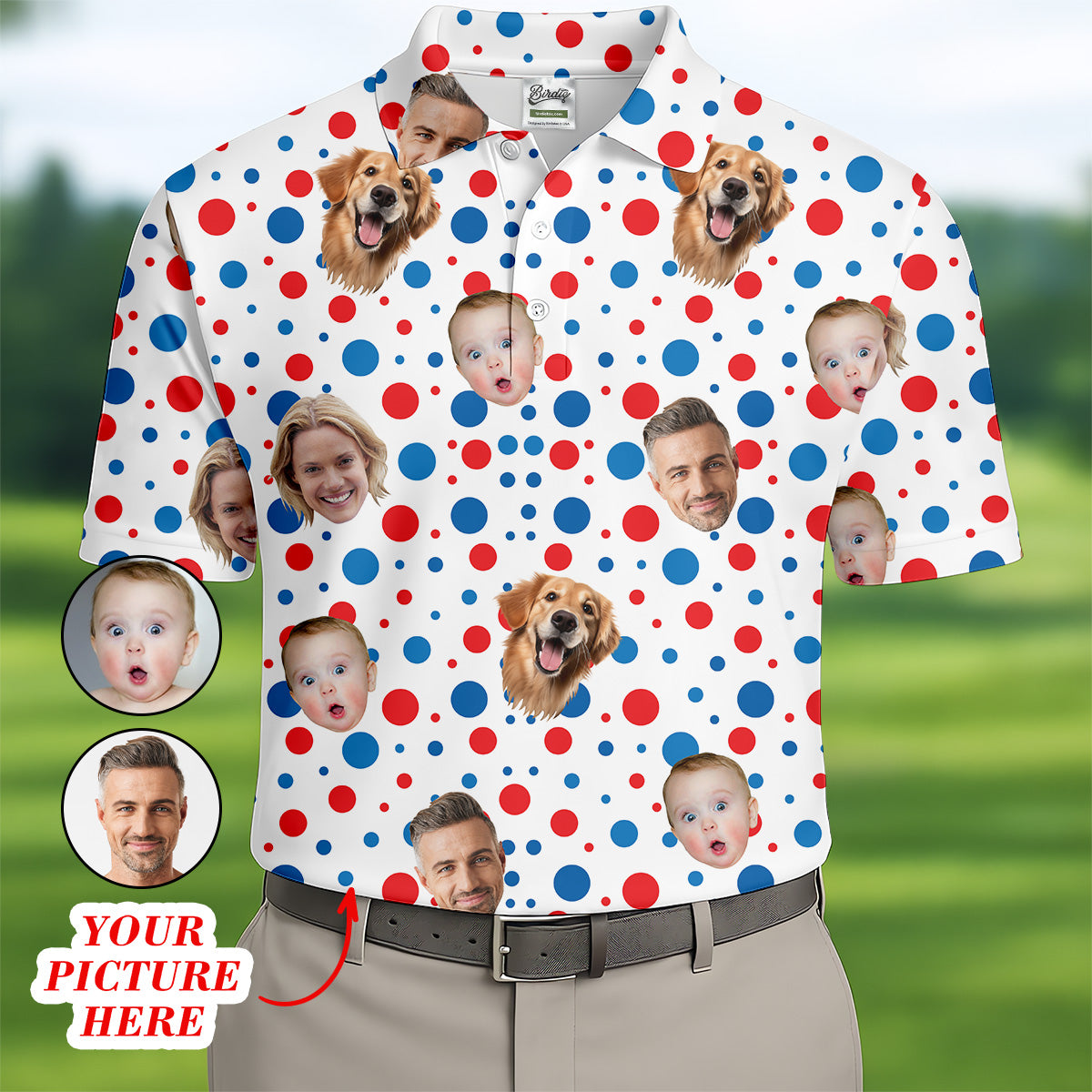 Custom Independence Days Shirts With Faces, Men's Fourth Of July Shirt, Men's Golf Polo Shirt