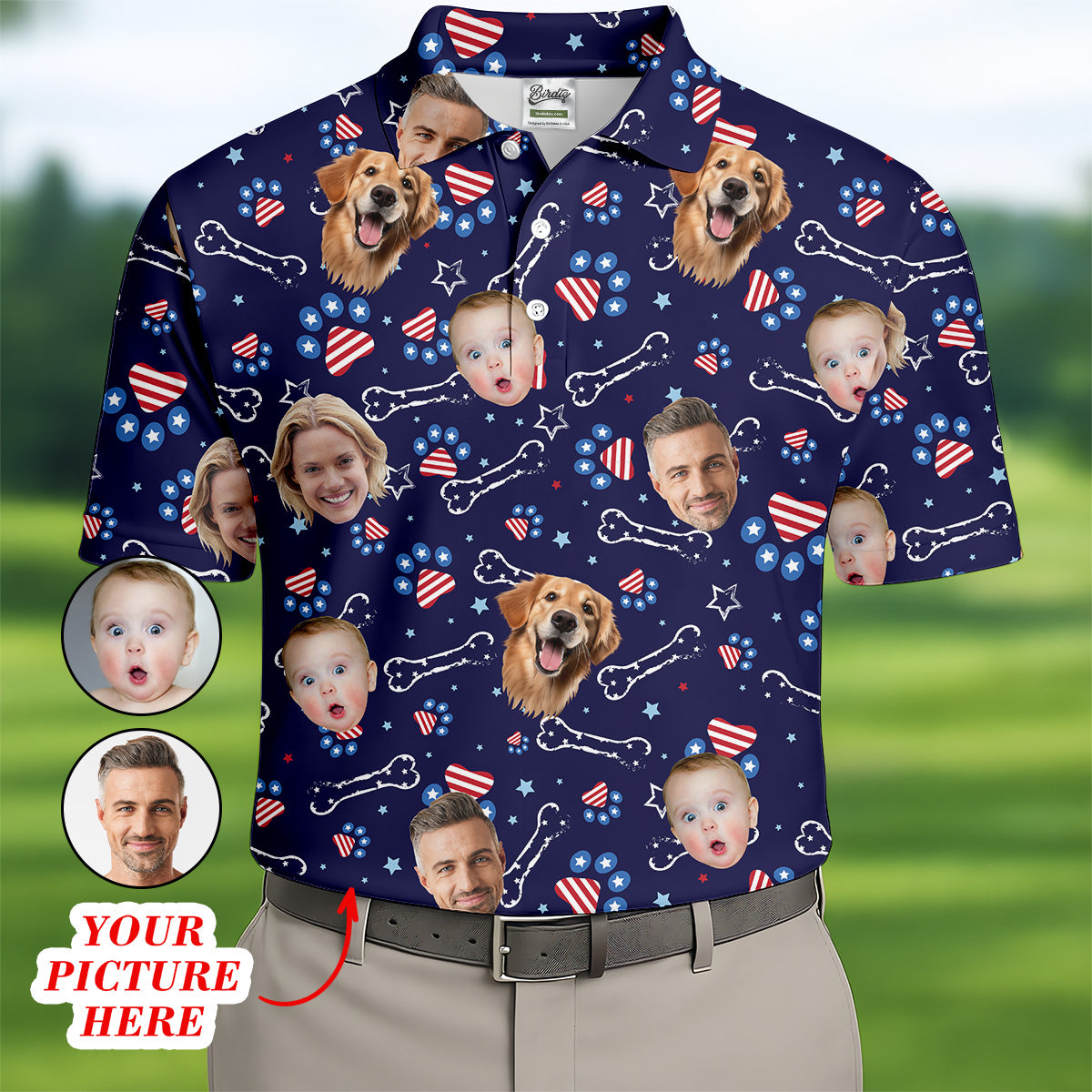USA Custom Shirts With Faces, Men's Golf Polo Shirt, Men's 4th Of July Shirts, USA Golf Shirt