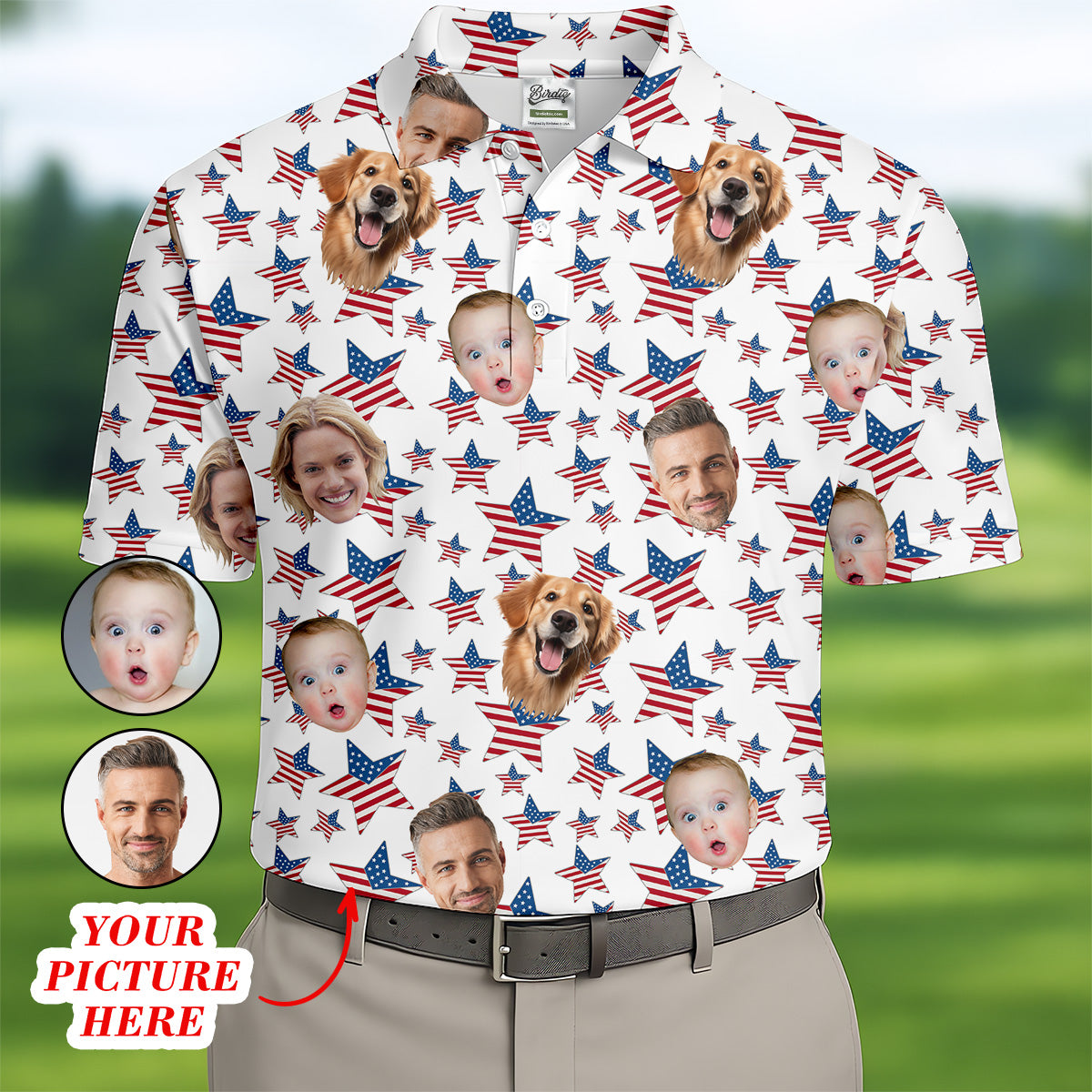 American Flag Golf Shirt, Custom Shirts With Faces, Men's Golf Polo Shirt, Funny Fourth Of July Shirts