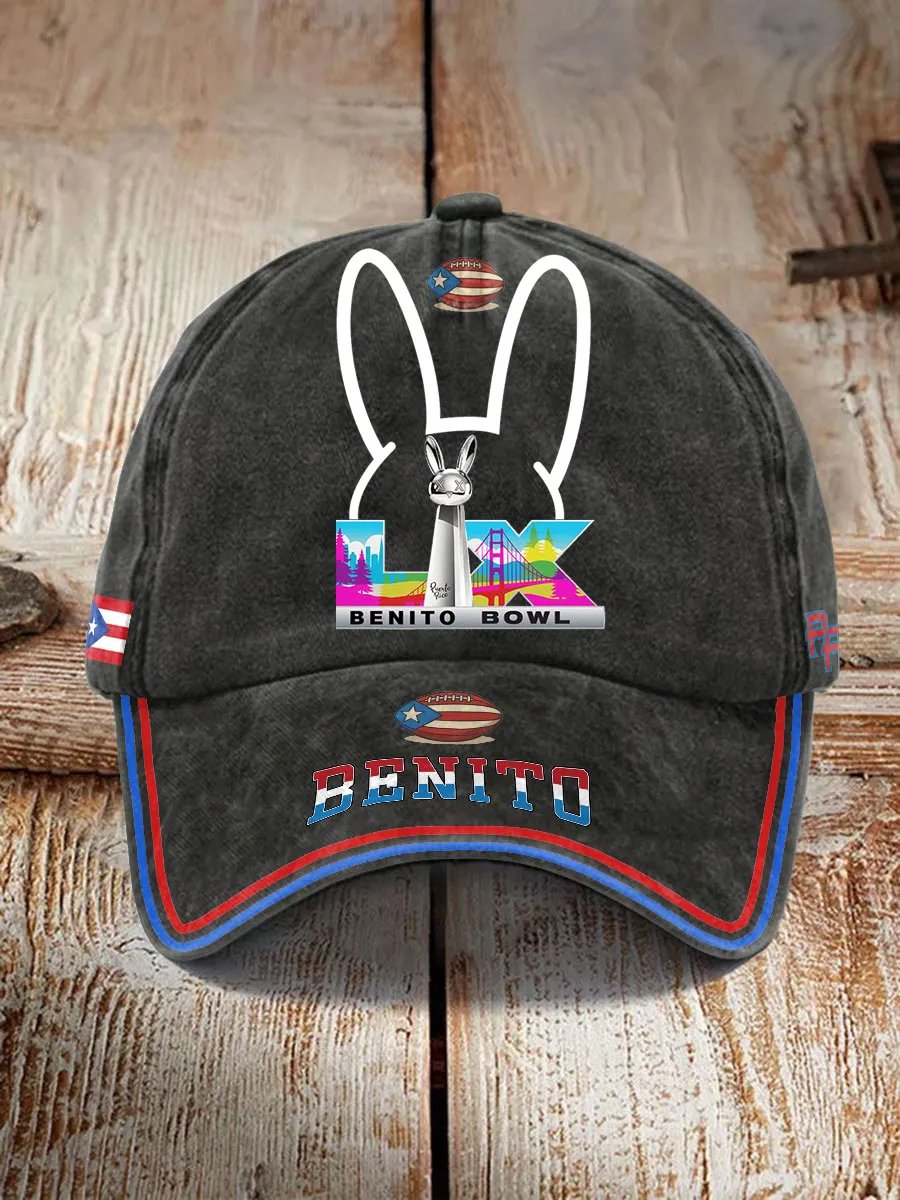 Fun Rabbit Sapo Benito Bowl 2026 Denim Style Cap, Bad Bunny Reggaeton Halftime Baseball Hat Cap