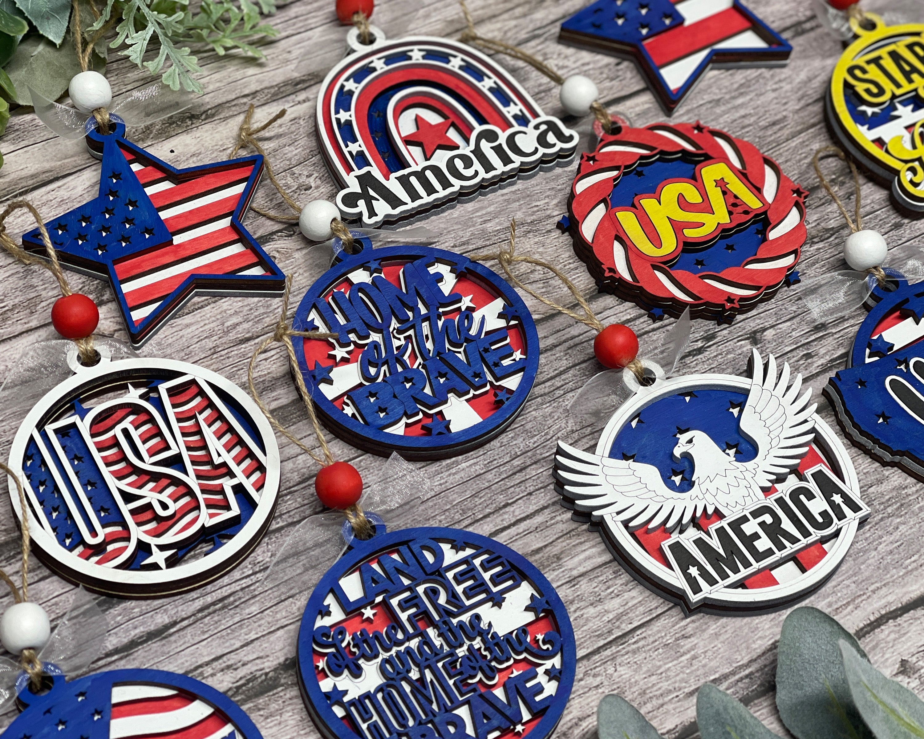 America Christmas Ornament, Patriotic Ornament, American Flag Ornament, 3-Layer Wooden Ornament