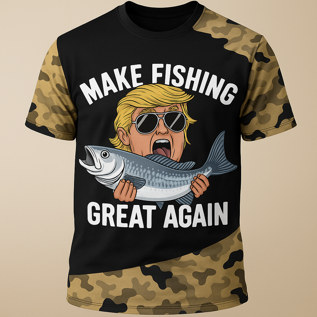 Make Fishing Great Again Camo T-Shirt - Funny Patriotic Fishing Shirt for Men - Fisherman Gift Ideas
