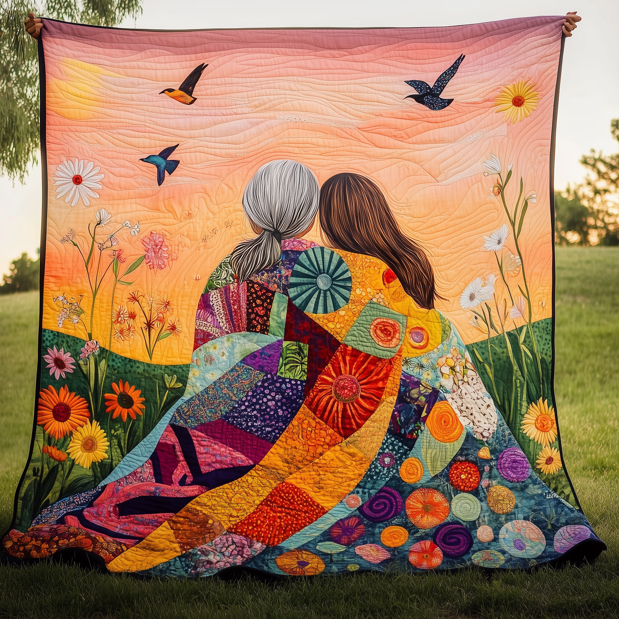 Golden Hour Endless Love Quilt Blanket, Mother Daughter Blankets, Mother's Day Gift, Gift For Mom