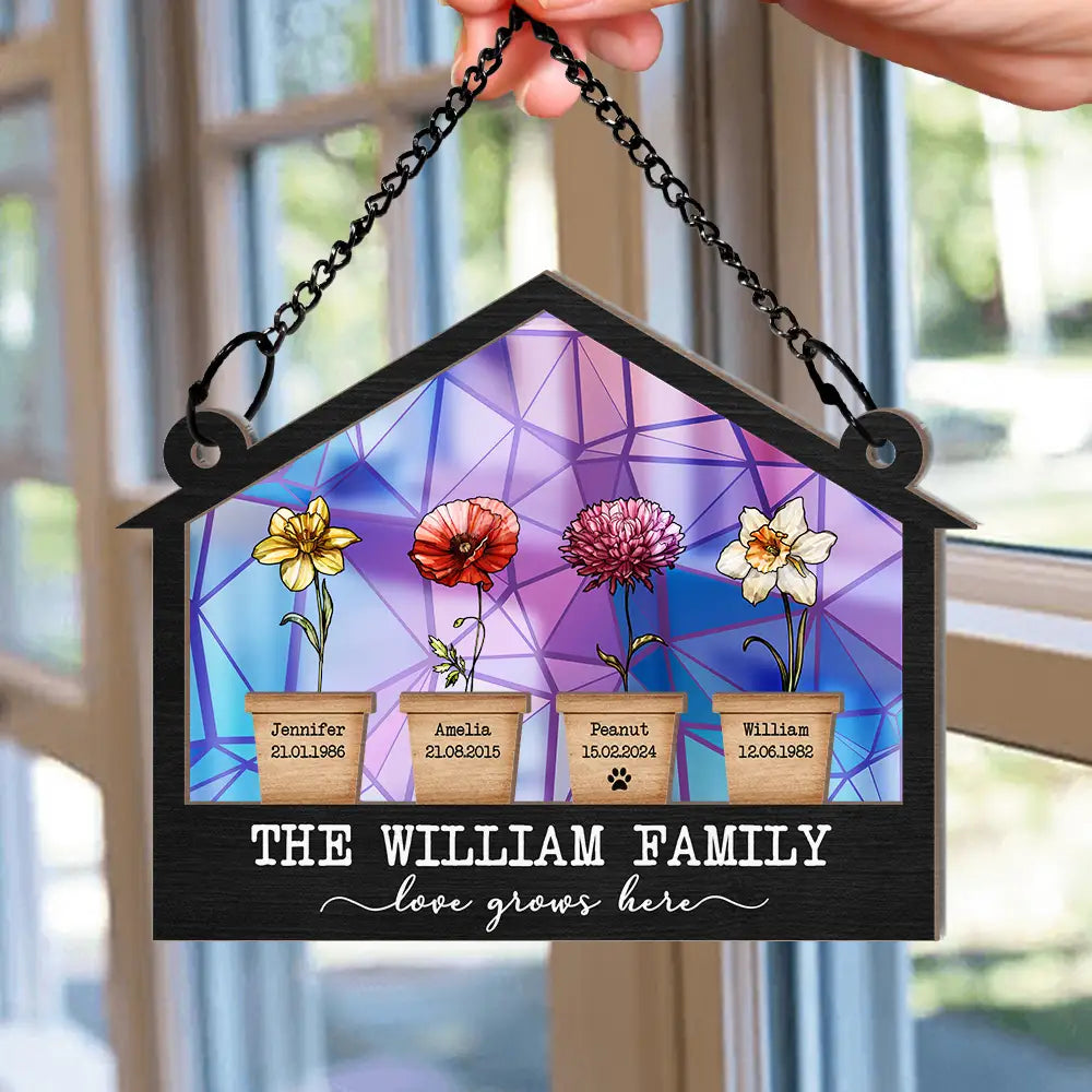 Where Love Grows Personalize Acrylic Suncatcher, Mothers Day Gift, Gift For Mom And Grandma