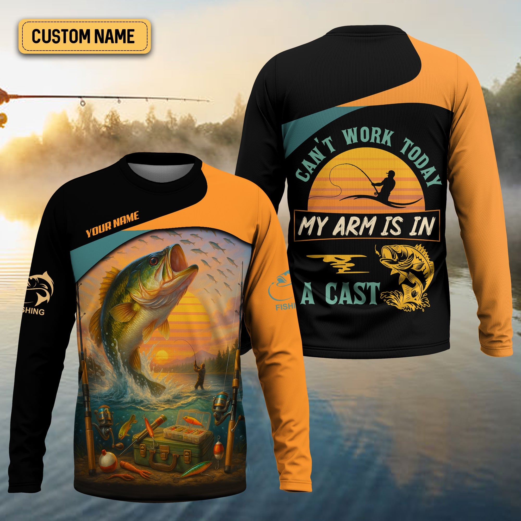 Can't Work Today My Arm Is In A Cast Hooded UPF Shirt, Fishing Funny Shirt, Hooded UPF Shirt, Men Long Sleeve Shirt