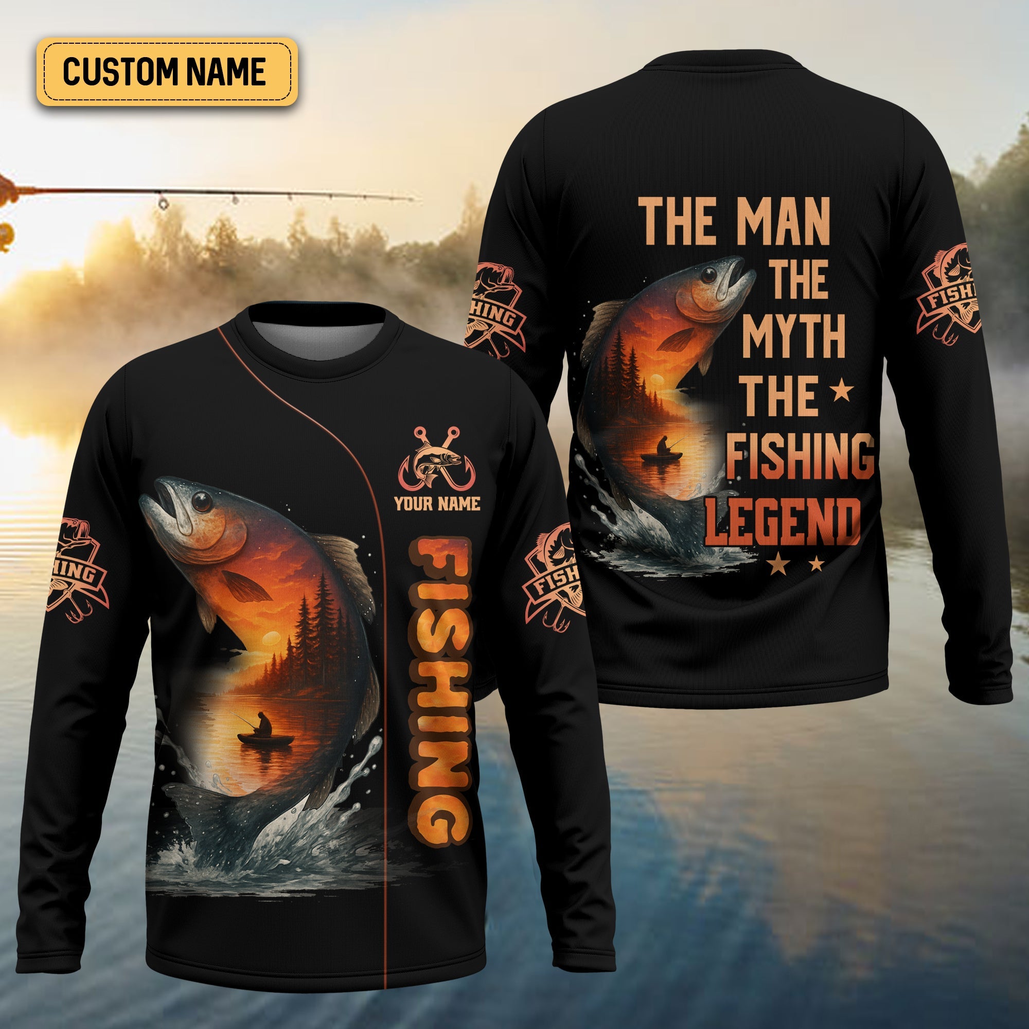 The Man The Myth The Legend, Hooded UPF Shirt, Tournament Fishing Shirt, Funny Fishing Tee Shirts, Long Sleeve Tops