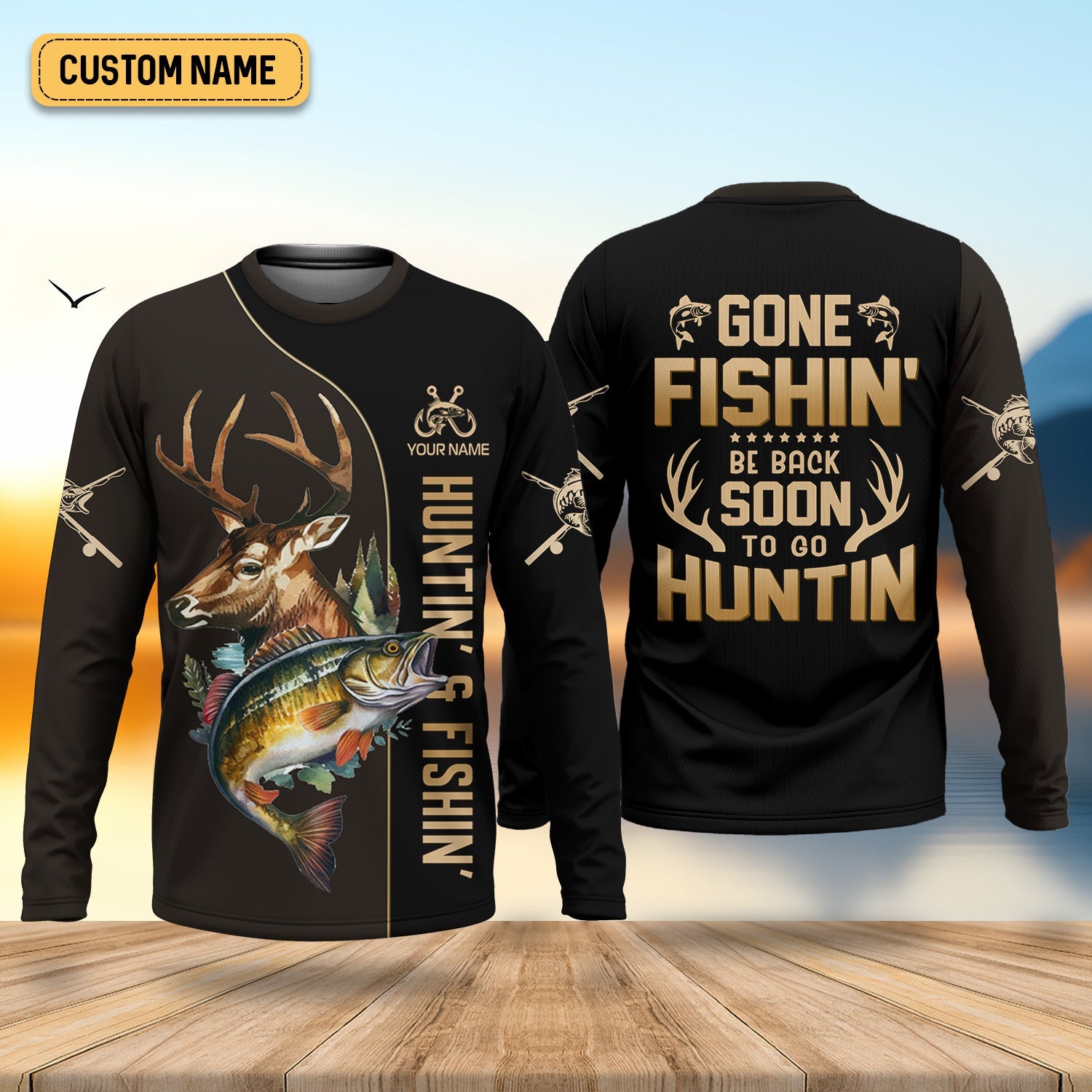Gone Fishing And Be Back To Go Hunting, Men Fishing Shirt, SPF Long Sleeve Shirts, Funny Fishing Shirt