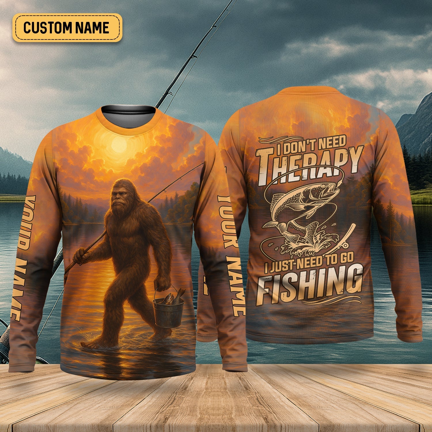 Bigfoot Fishing Shirt, Fishing Therapy SPF Shirts For Men, Fishing UPF Shirts, UV Shirts For Men