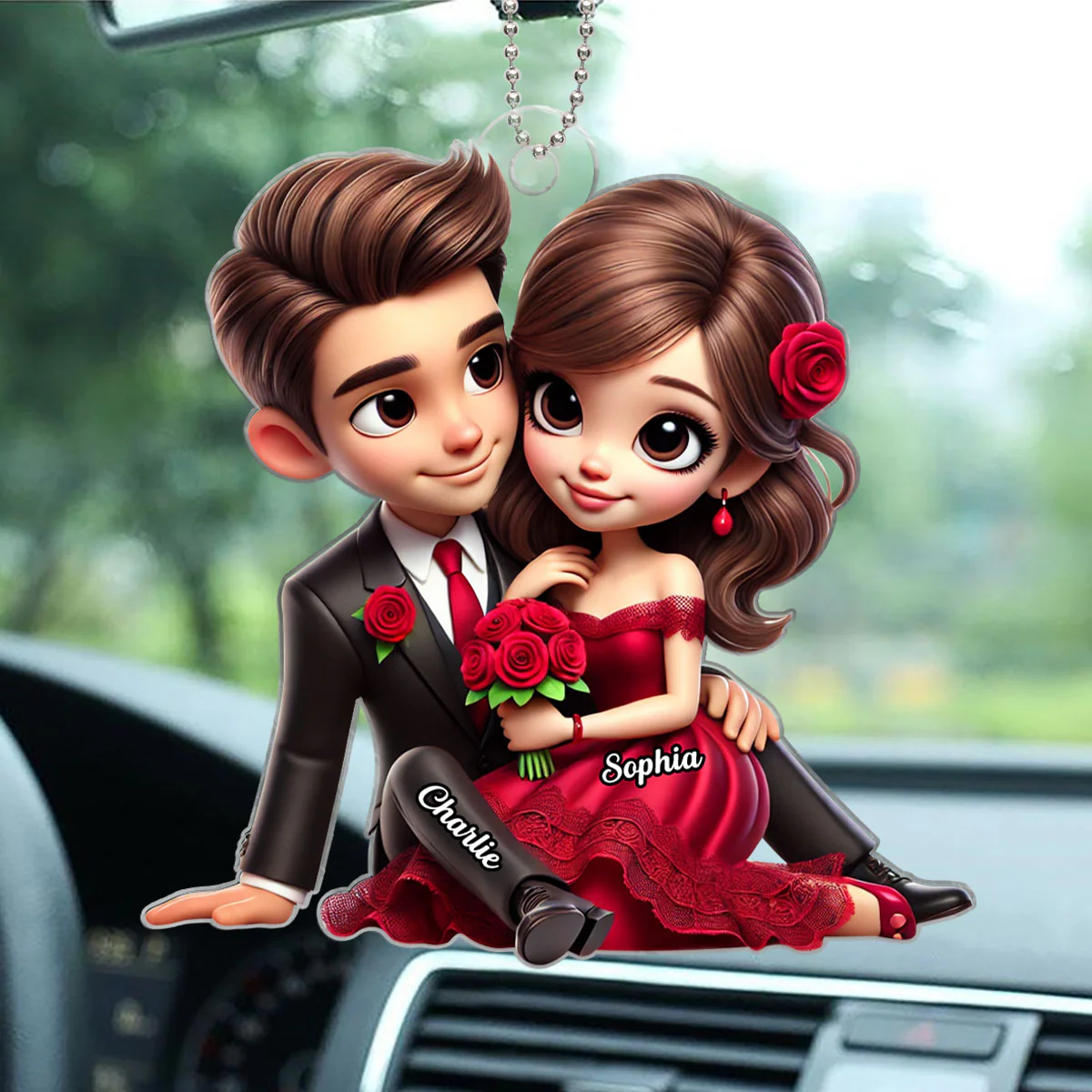 Personalized Couple Sitting Together Acrylic Ornament, Keychain For Couple, Newly Engaged Gift, Valentines Gift For Couple