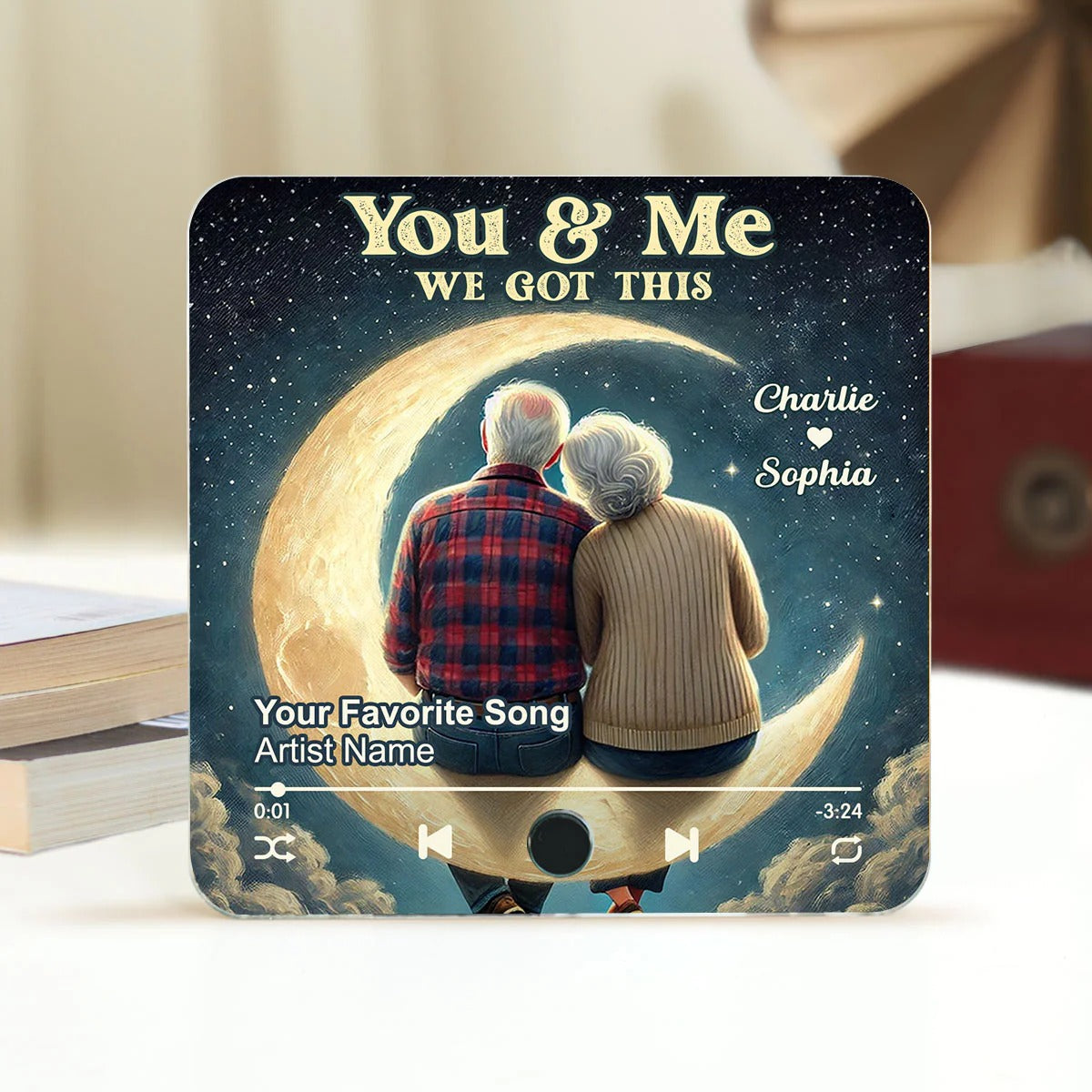 Old Couple Love To The Moon And Back Custom Music Fridge Magnet, Couple Valentine Gift