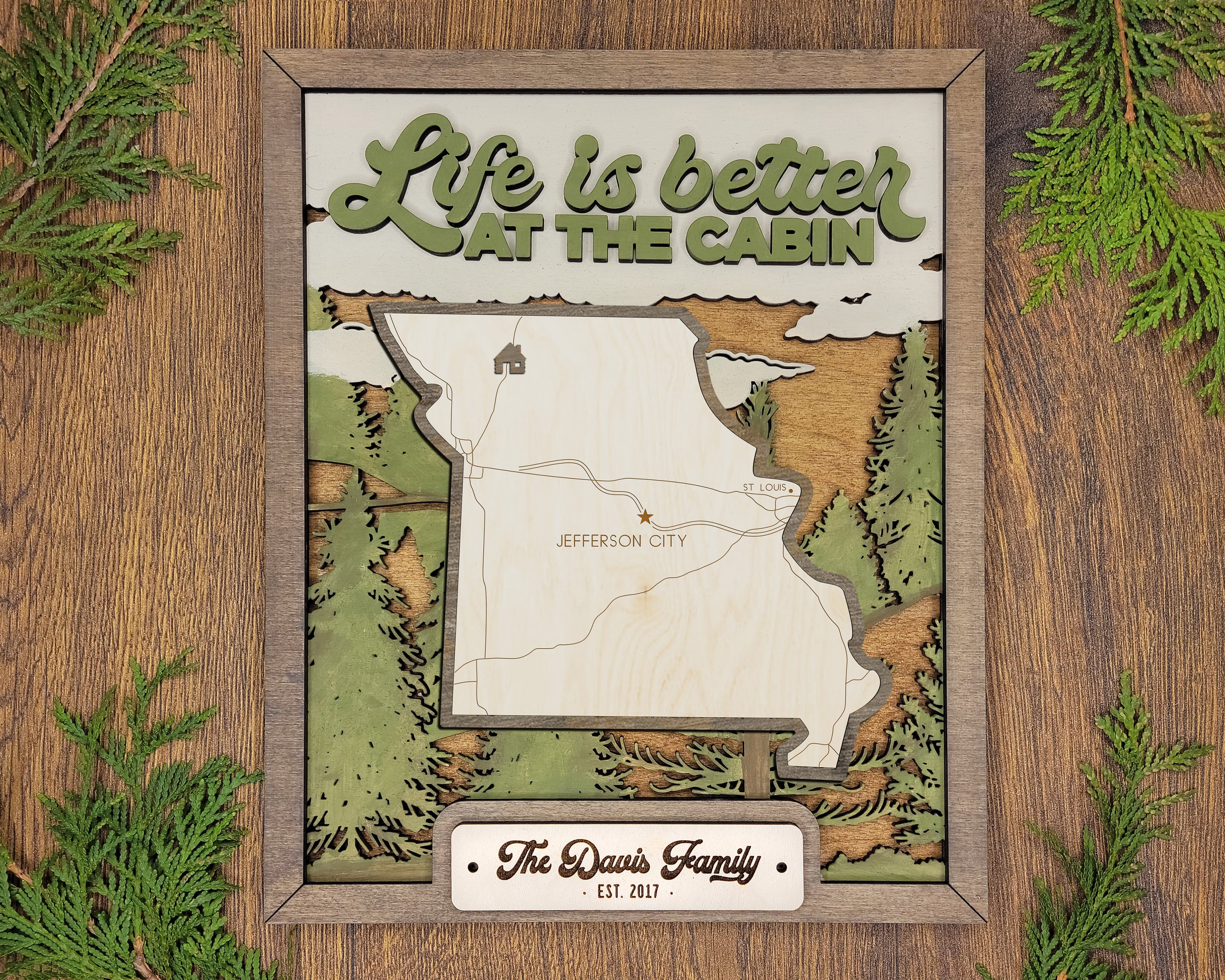 Personalized Missouri States Wood Frame, 50 States 2 Layers Wood Plaque, Gift For Nature Lovers