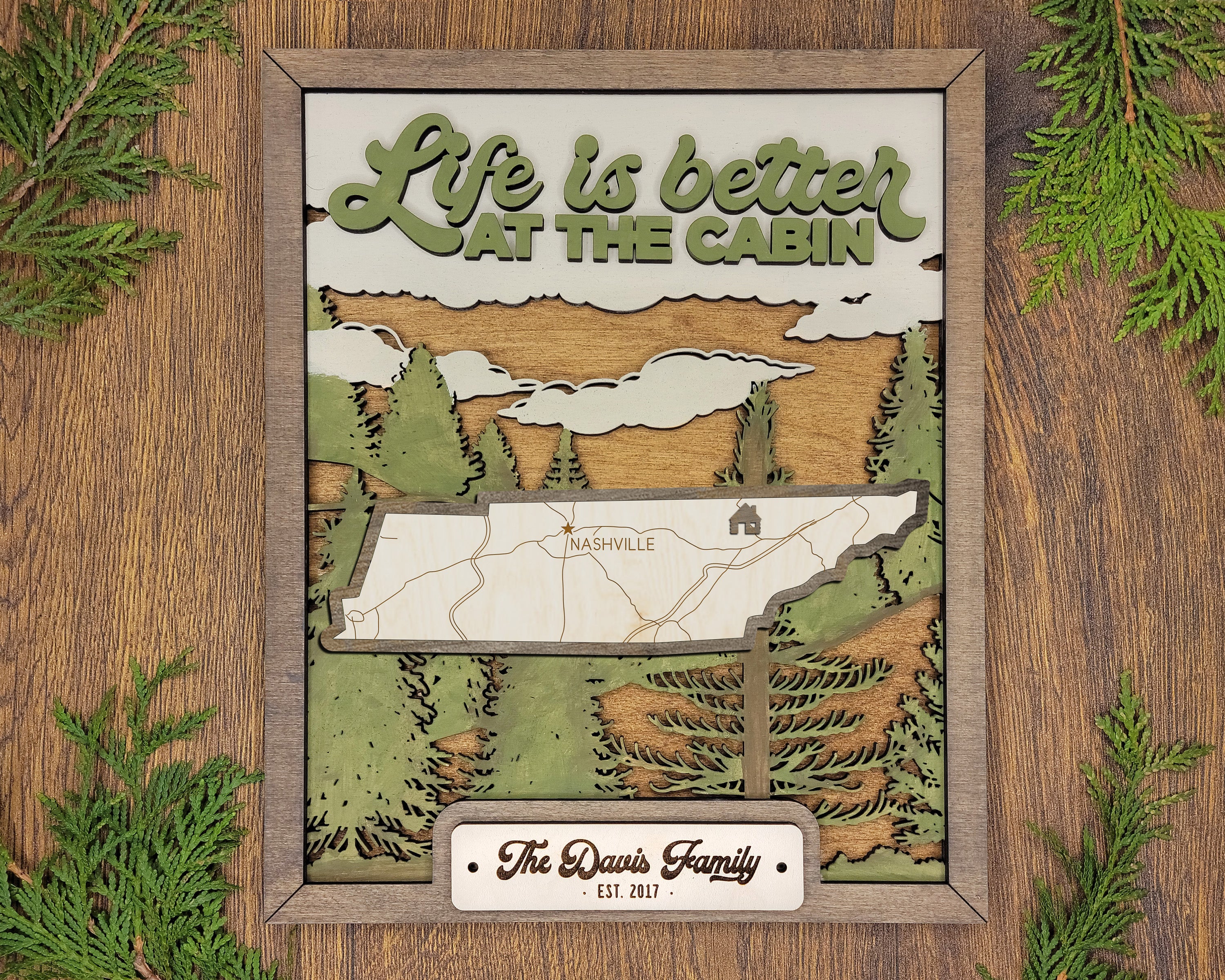 Personalized Tennessee States Wood Frame, 50 States 2 Layers Wood Plaque, Gift For Nature Lovers