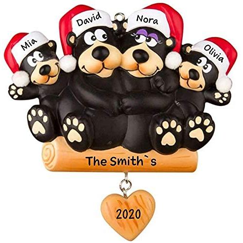 Personalized Black Bear Family Resin Christmas Ornaments, Christmas Gifts For Family