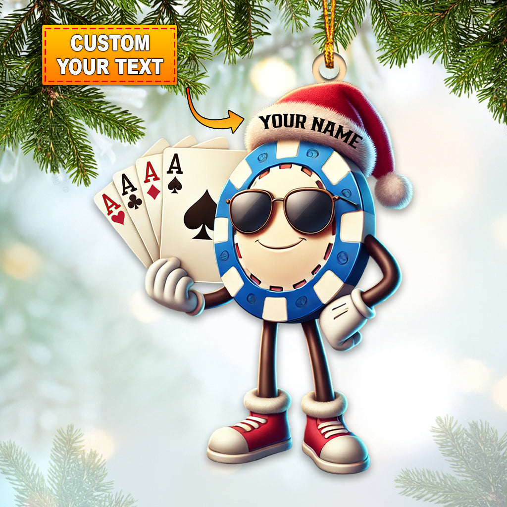 Poker Chip, Personalized Poker Chip Wearing Santa Hat Acrylic Ornaments, Christmas Gift For Poker Lovers