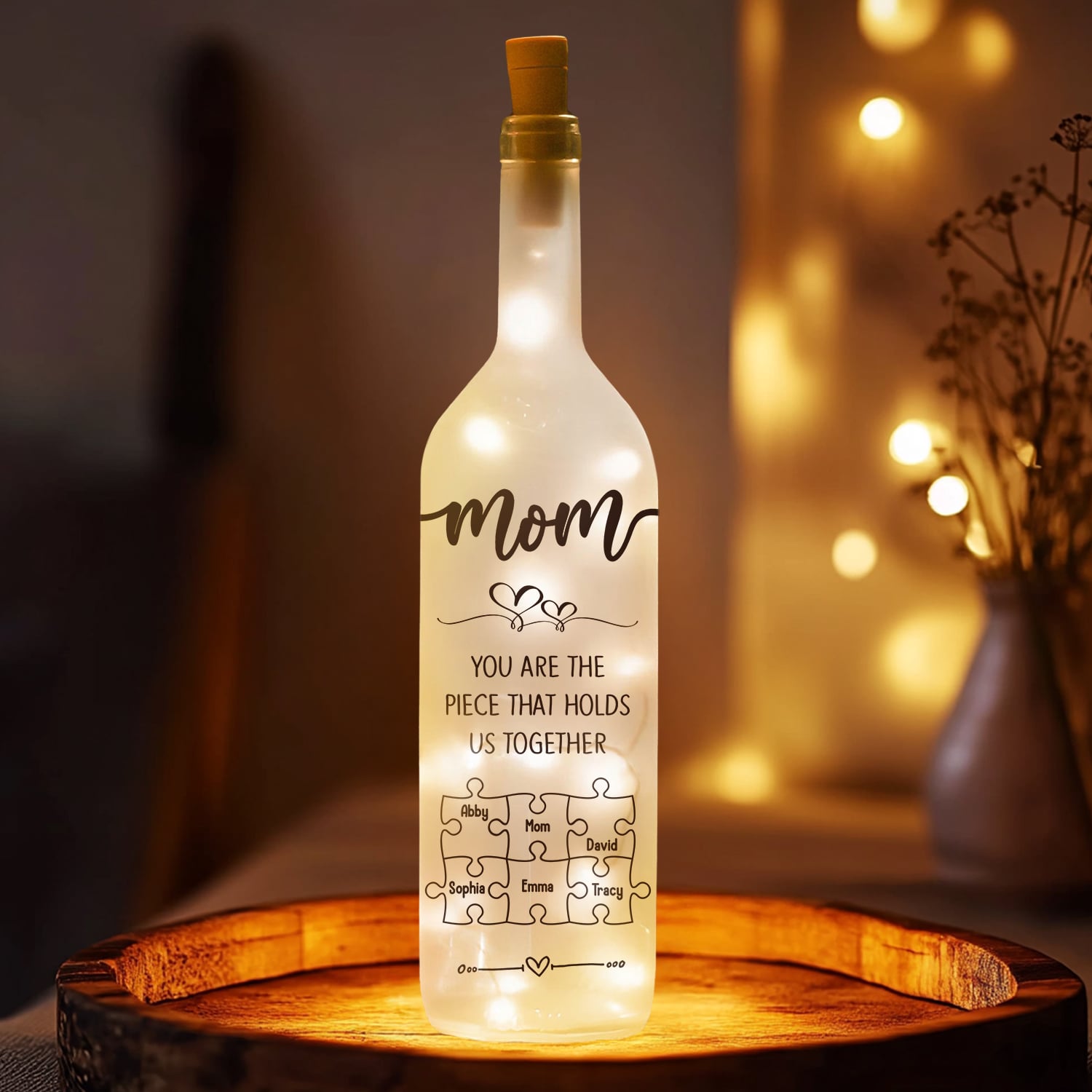 You Are The Piece That Hold Us Together Personalized Bottle Lamp, Wine Bottle Lights, Mothers Day Gift, Gift For Mom
