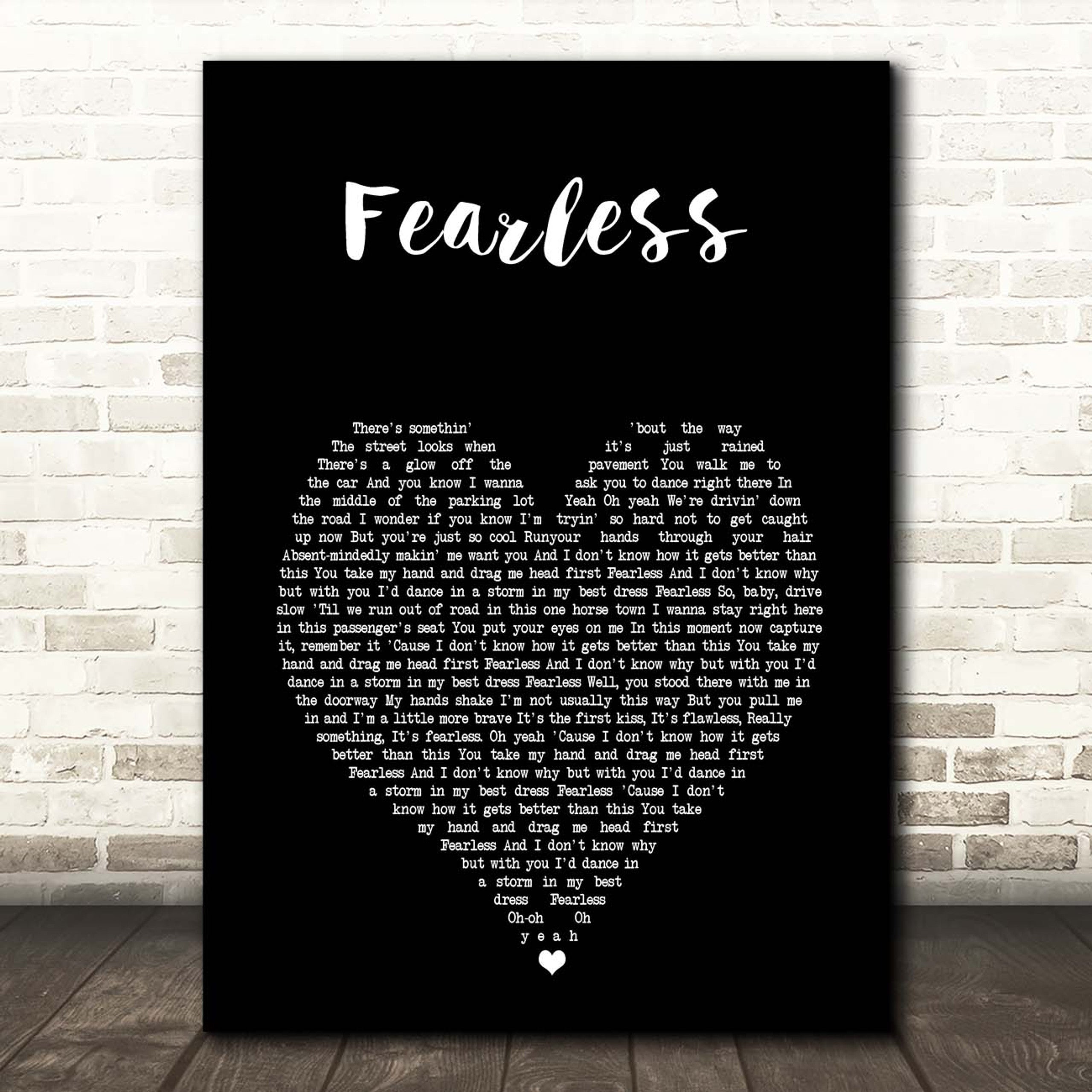 Fearless Canvas Wall Art With Song Lyrics, Black Heart Song Lyric Music Canvas, Gift For Swifties