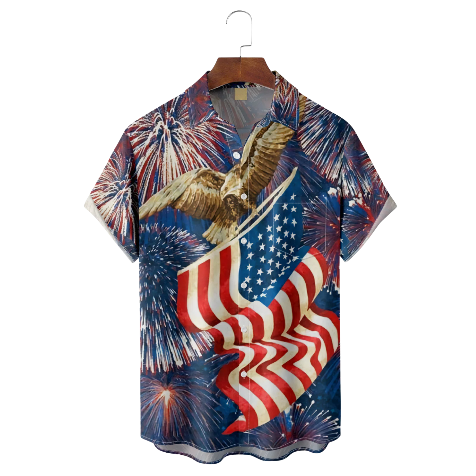 Red White Blue American Eagle USA Patriotic Hawaiian Golf Shirt, 250th Anniversary Tropical Vibe Men's Golf Shirt