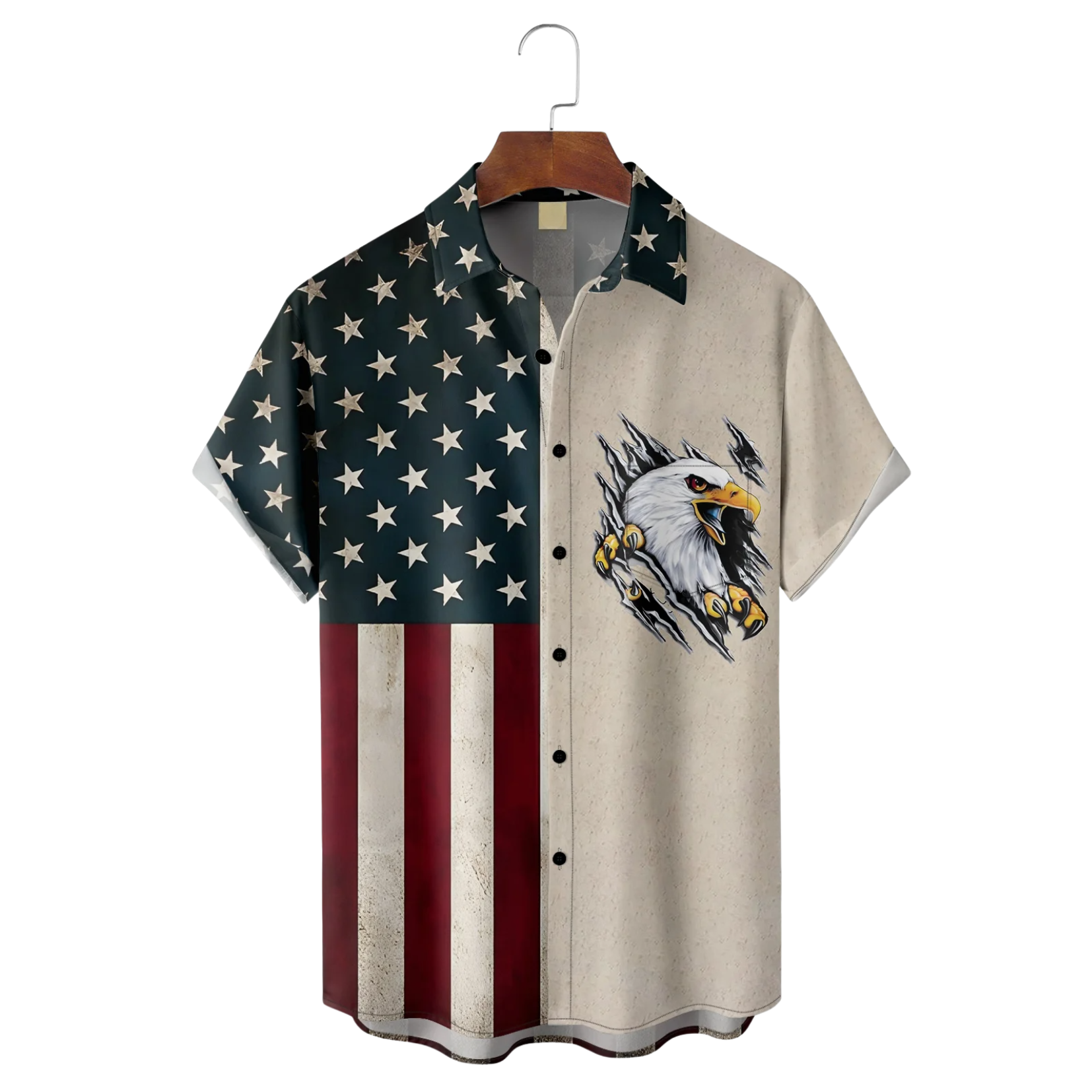 Retro Eagle American Flag Pride Hawaiian Golf Shirt, 250th Anniversary Tropical Vibe Men's Golf Shirt