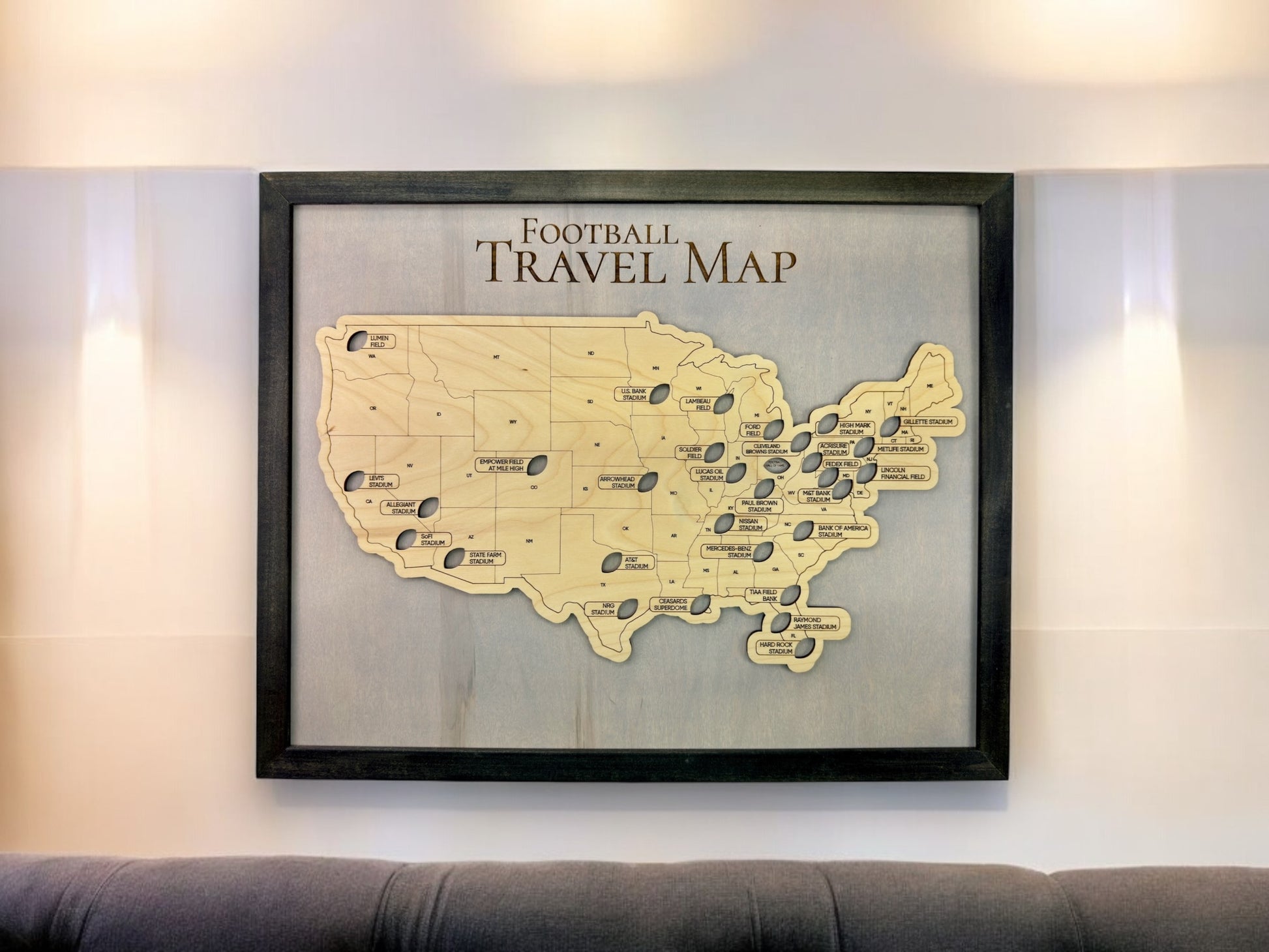 Personalized Wooden Football Stadium Travel Map, Gifts For Football Lovers