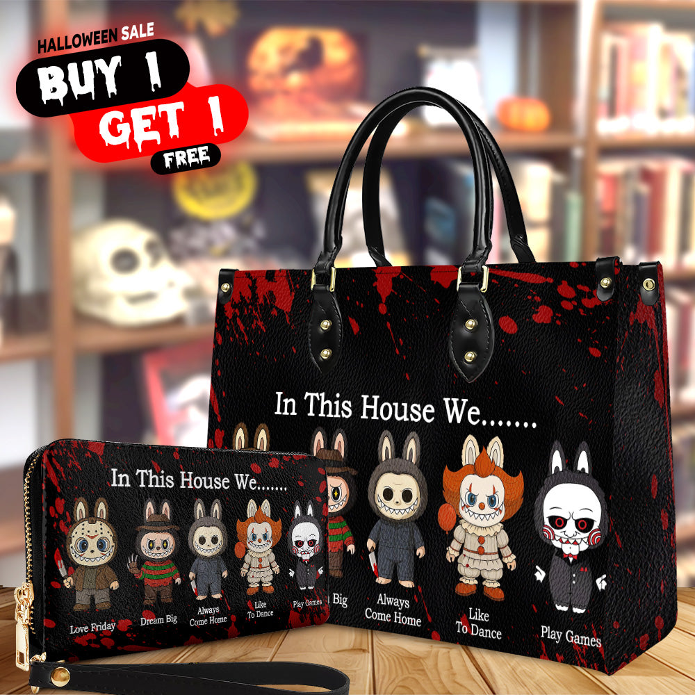 In This House We - Labubu Halloween Purse Handbag Set - Women Leather Bag - Leather Bags Shoulder