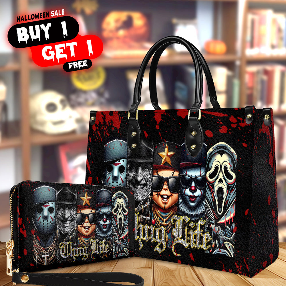Horror Friends Movie Halloween Bag With Wallet - Thug Life Horror Leather Handbag Set - Leather Shoulder Bag