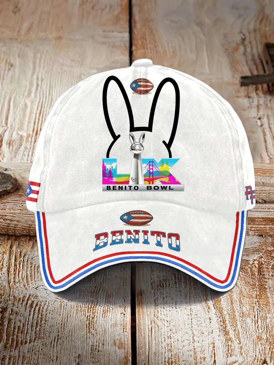 Benito Bowl 2026 Rabbit Football Halftime Show Cap, Bad Bunny Boricua Pride Game Day Essential, Baseball Hat Cap