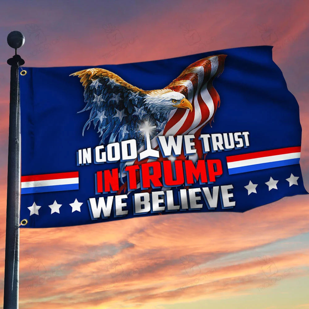 Trump 2024, In God We Trust In Trump Flag, American Flag