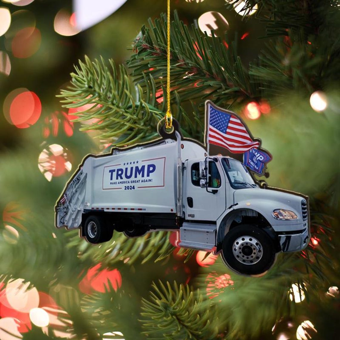MakeAmericanGreatAgain, Trump2024 Garbage Truck, Unique Political Acrylic Ornament, Christmas Decor