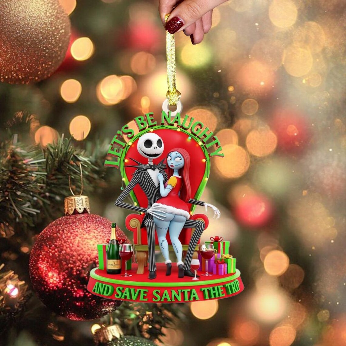 Let's Be Naughty Horror Couple Funny Christmas Ornament, Acrylic Ornaments, Christmas Tree Decoration