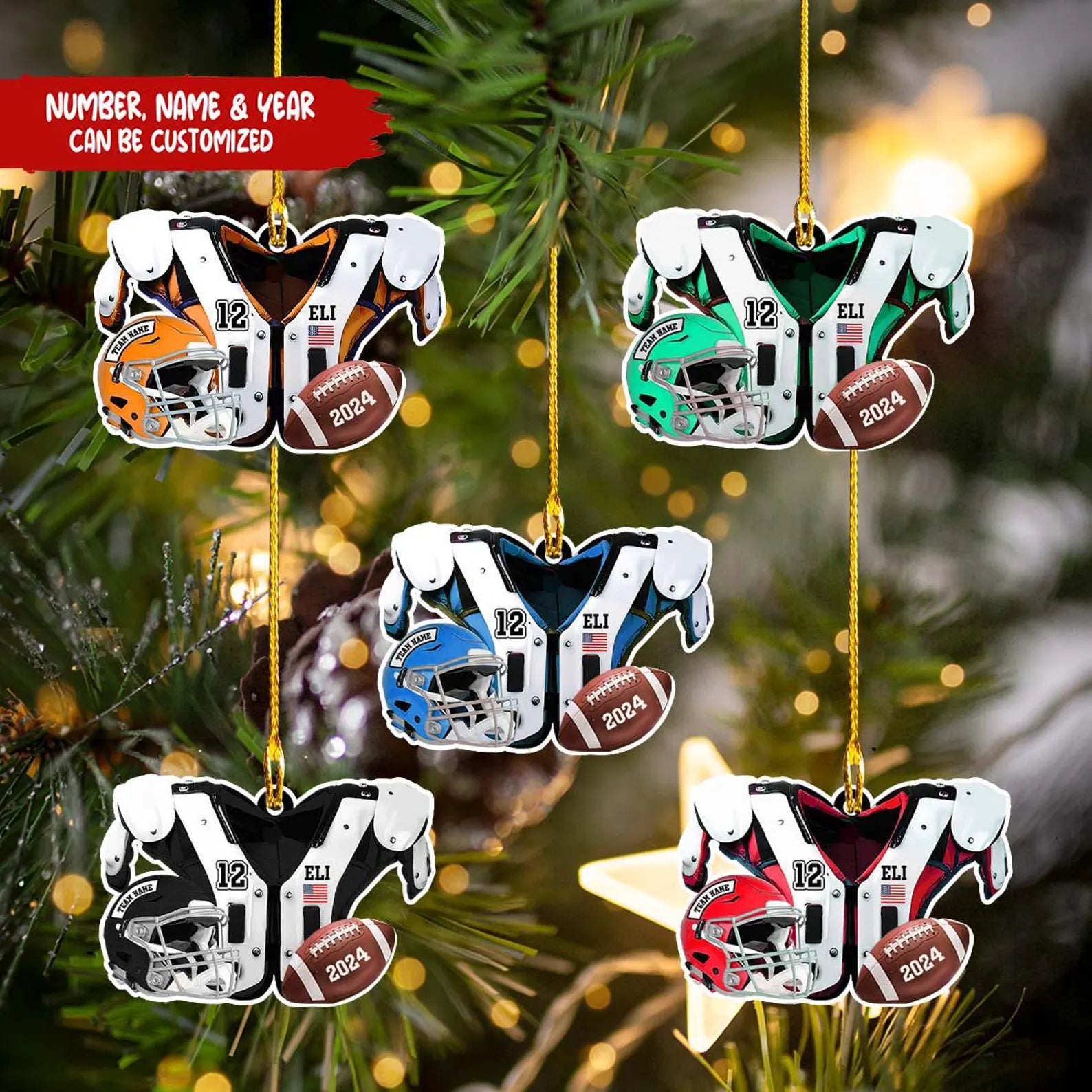 Personalized Football Christmas Ornaments, Football Acrylic Ornament, Gift For Football Fans