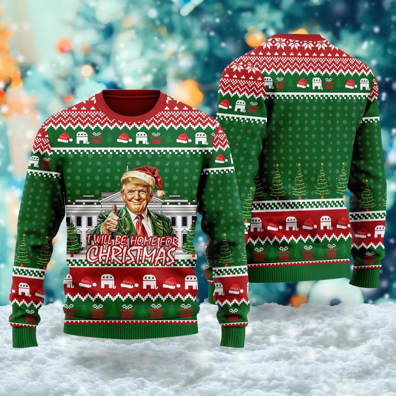 I'll Be Home Christmas Ugly Sweater, Trump2024 Xmas Gift, Political Ugly Christmas Sweater