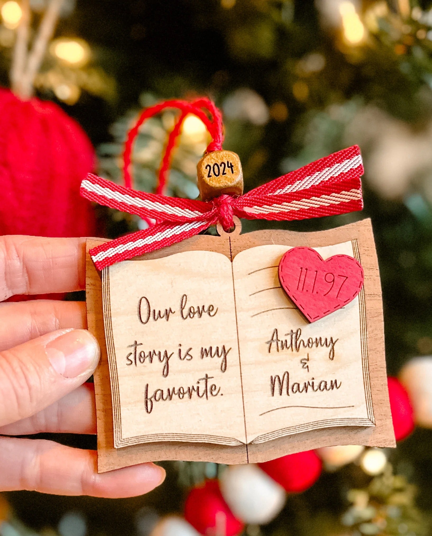 Our Love Story is My Favorite Custom Wood Christmas Ornament, Valentines Day Gifts, Book Lover Gift
