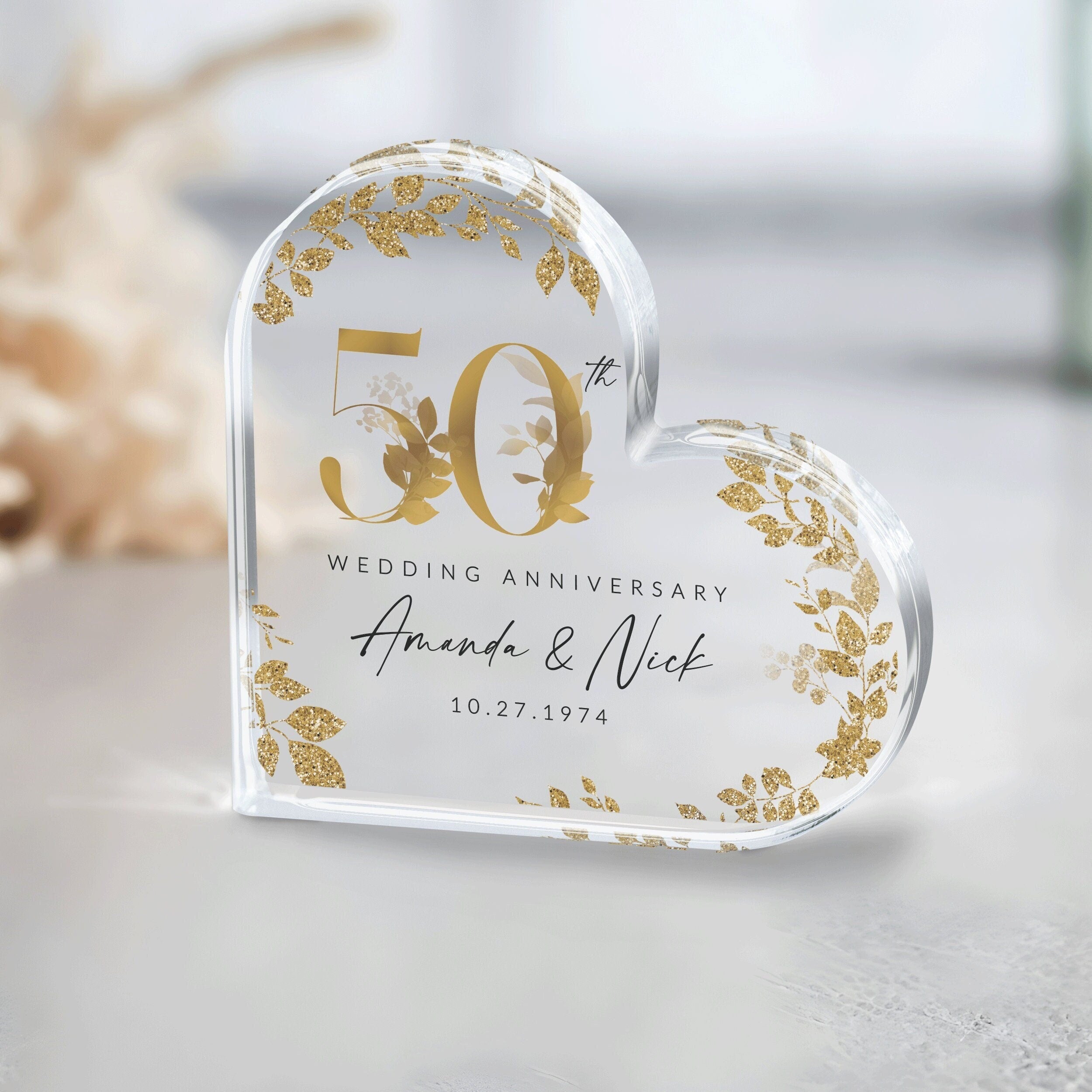 Personalized 50th Anniversary Wedding Acrylic Plaque, Gold Wedding Keepsake Gifts, Valentine Gifts