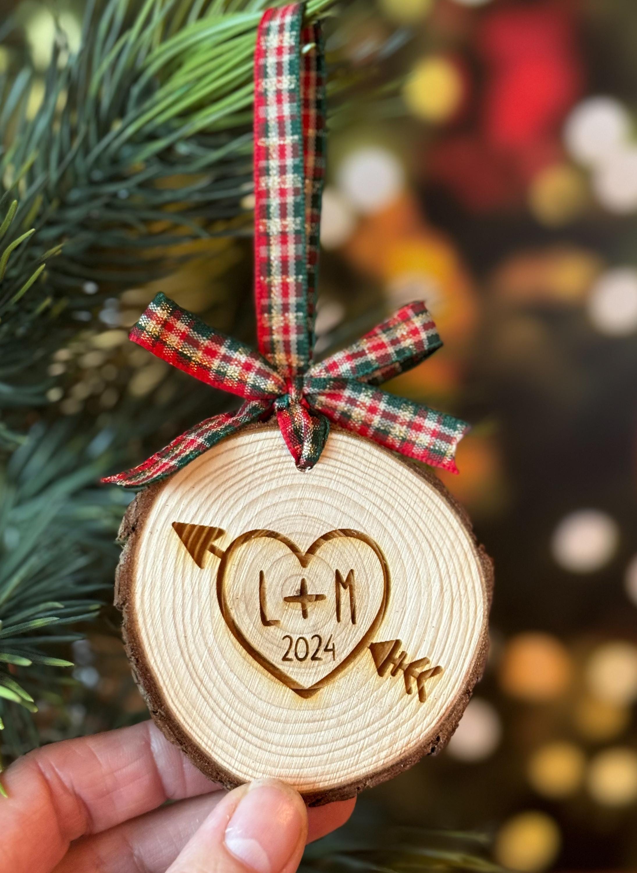 Custom Wood Christmas Ornament, Wood Slice Ornament, Couples Initials, Gift For Couples