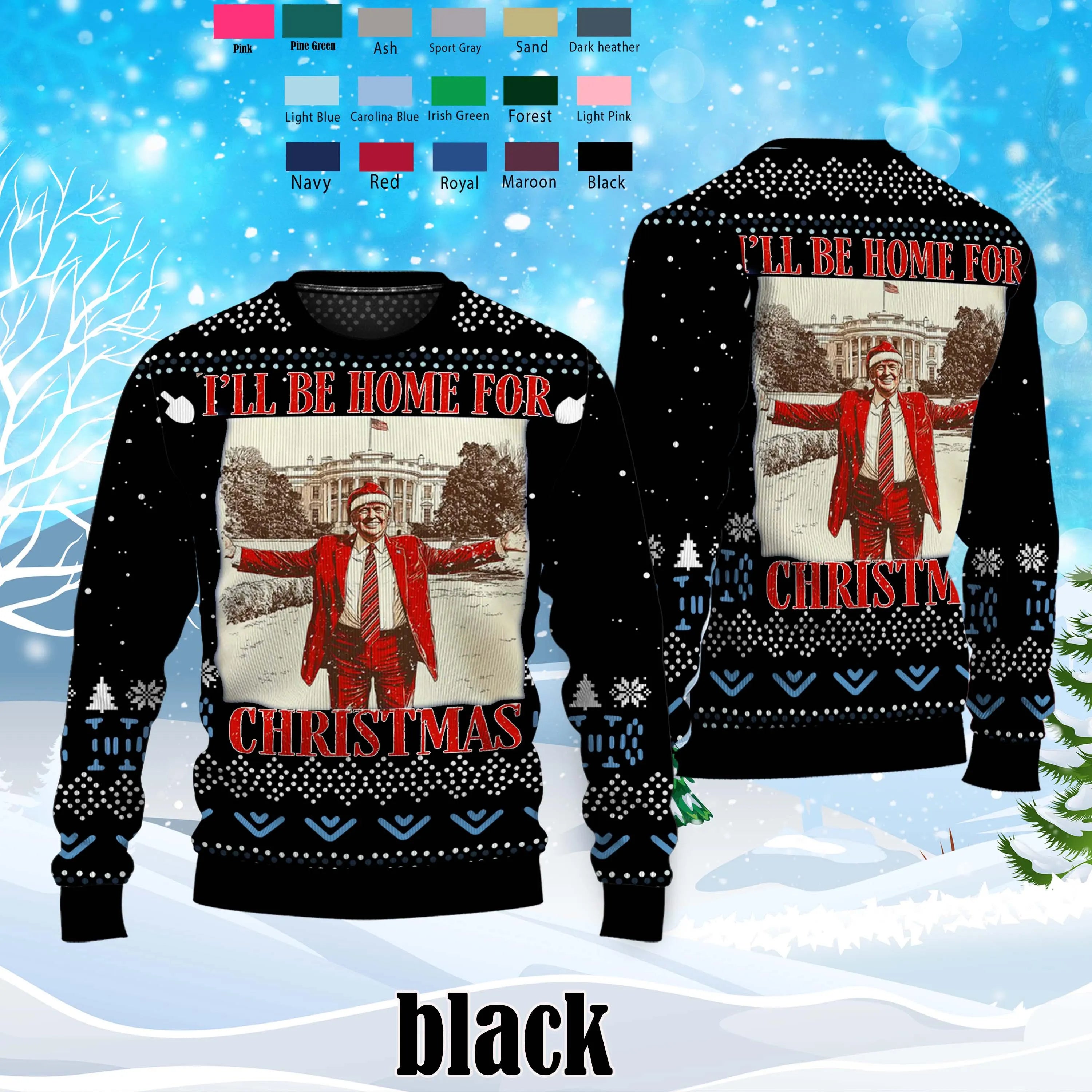 I'll Be Home for Christmas Ugly Sweater, Trump2024 Xmas Sweater, Vintage Christmas