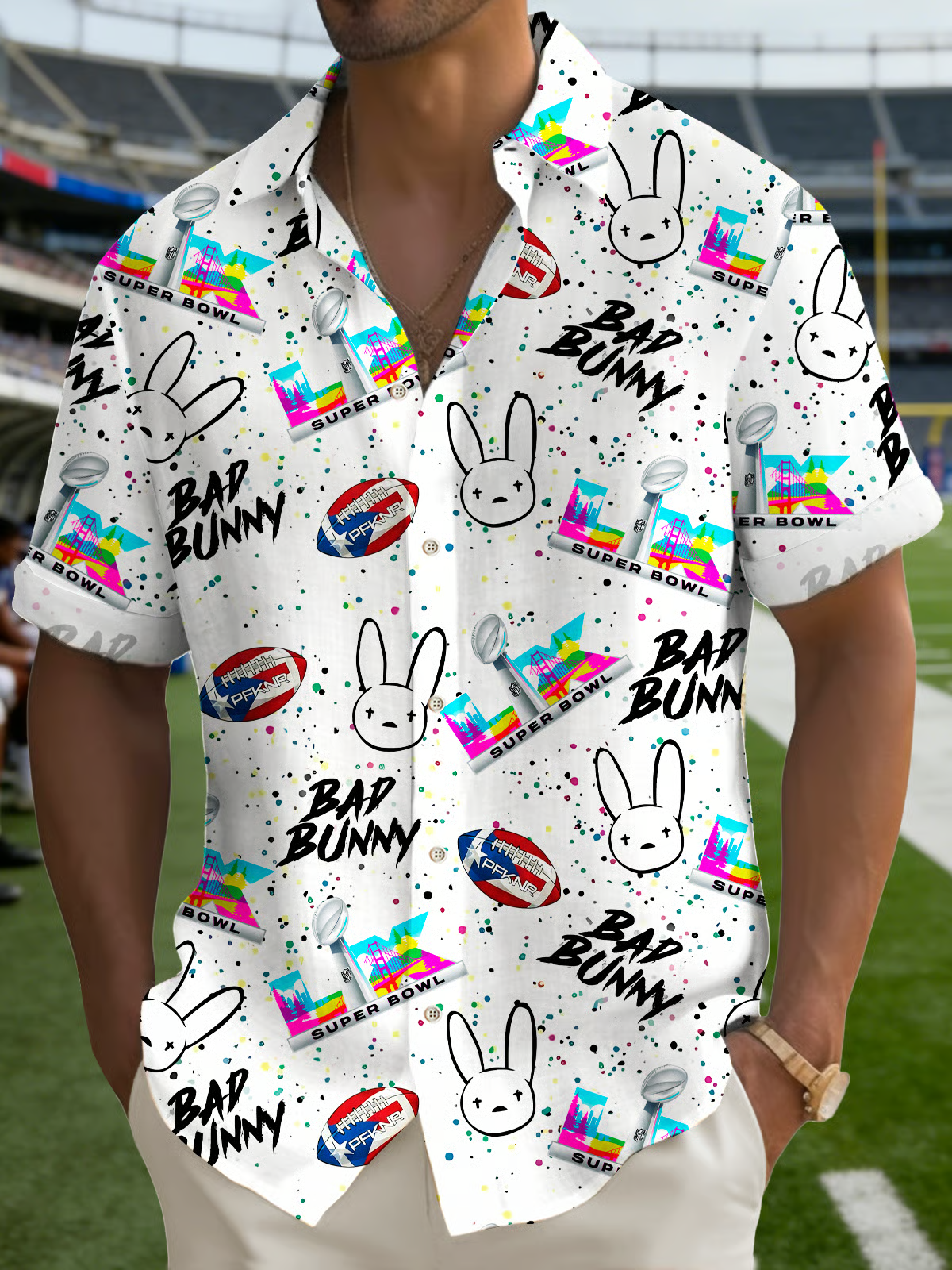 Bad Bunny 94 Here For The Benito Bowl Hawaiian Shirt, Bad Bunny Super Bowl Shirt, Halftime Show Gift