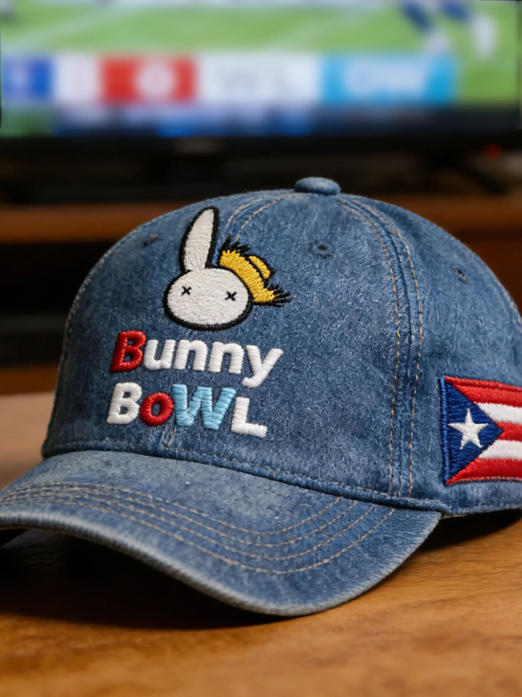 Fun Rabbit Benito Bowl 2026 Denim Printed Hat, Bad Bunny Football Halftime Bowl Baseball Hat Cap