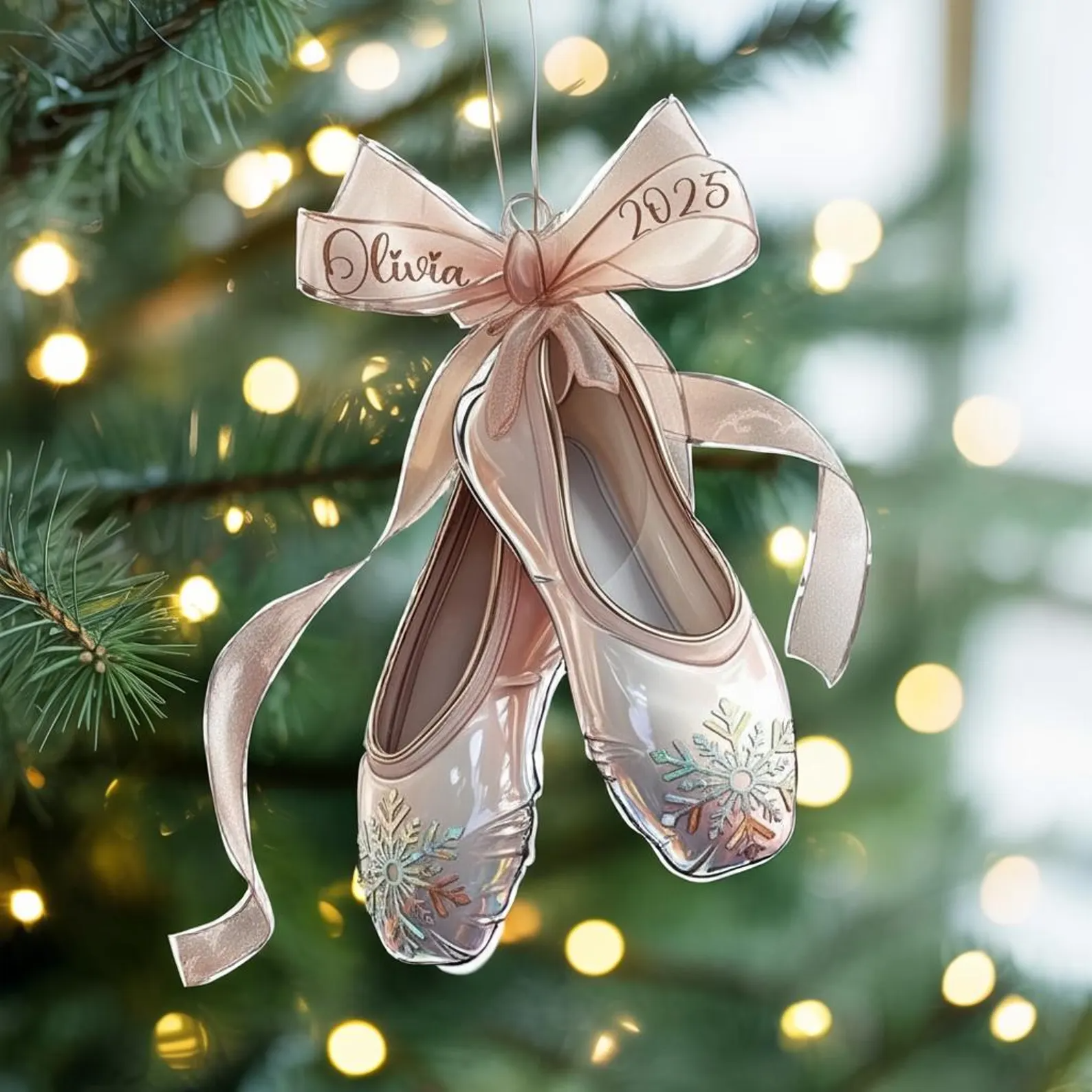 Personalized Ballet Shoes Acrylic Ornament, Satin Ballerina Slippers Ornament, Gift for Dance Lovers