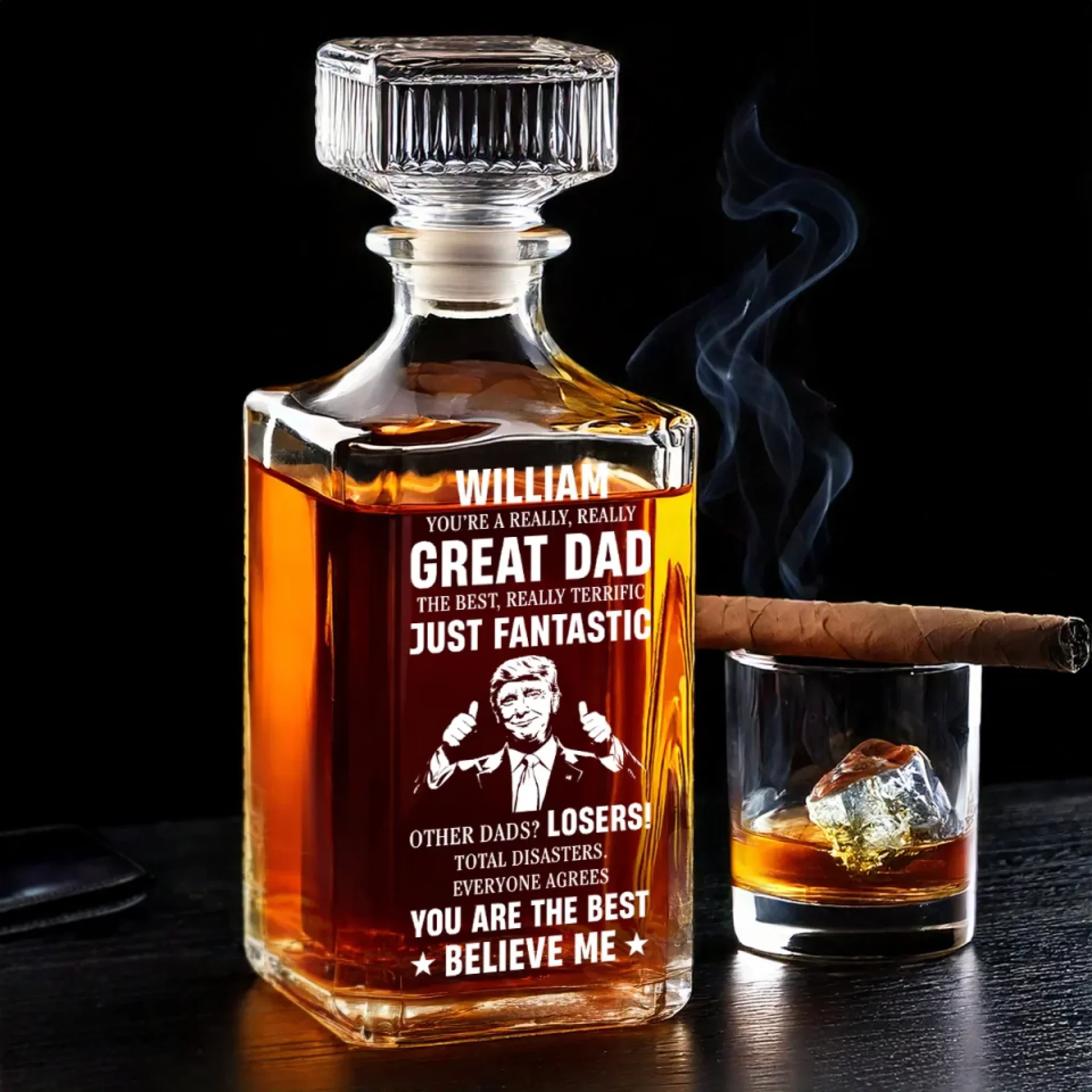 Personalized Great Dad Whiskey Decanter Set American Glassware Wine Glasses Set