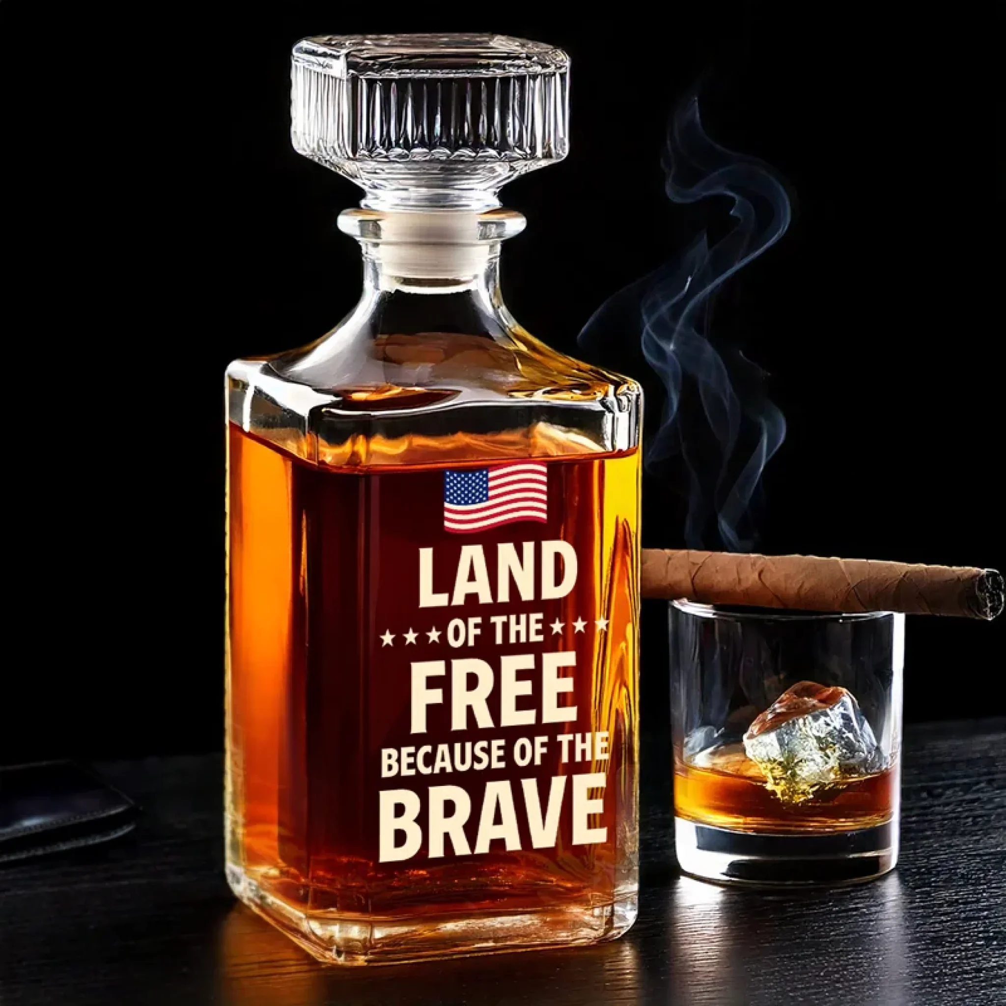 Land Of The Free Because Of The Brave Whiskey Decanter Set American Glassware Wine Glasses Set