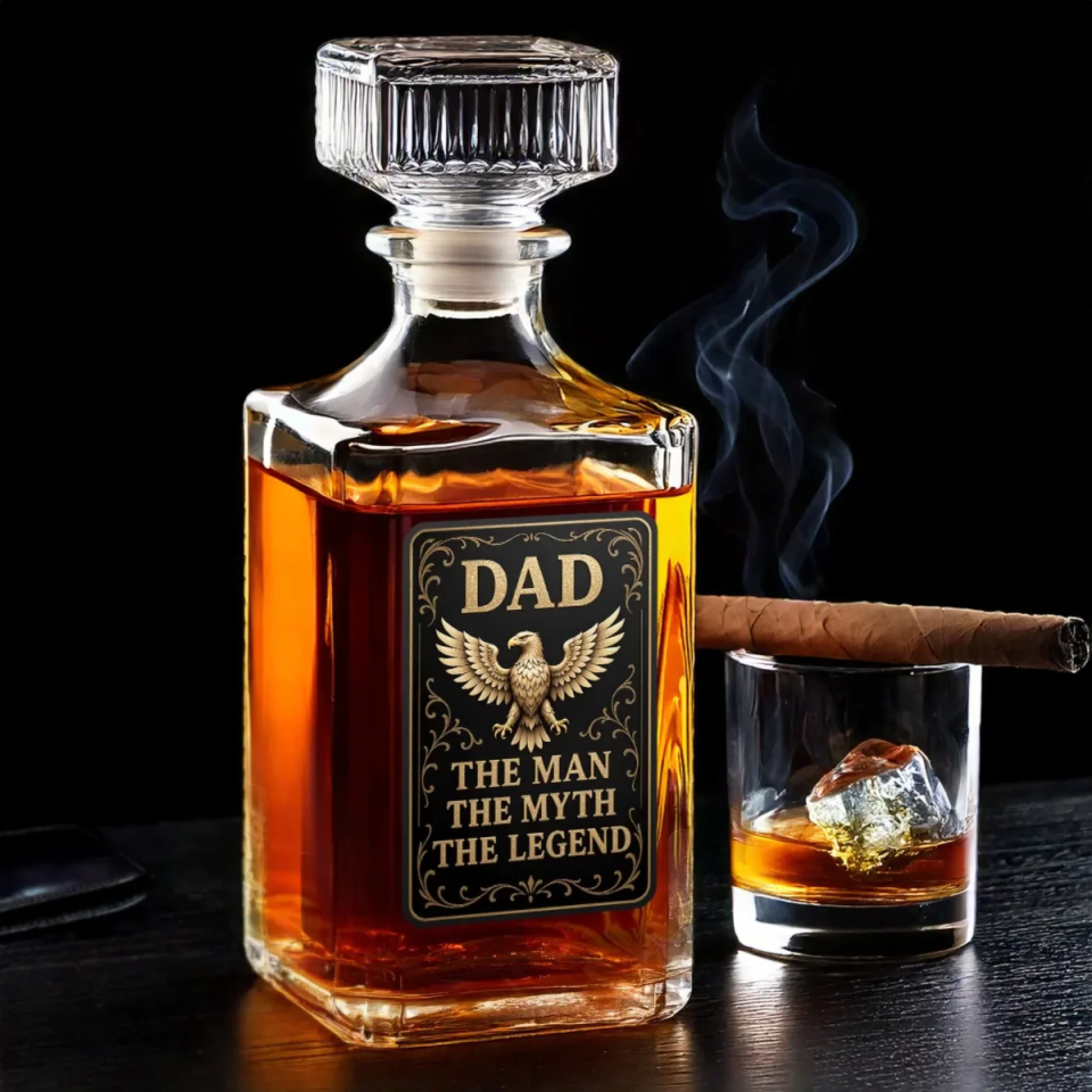 The Man, The Myth, The Legend Whiskey Decanter Set American Glassware Wine Glasses Set