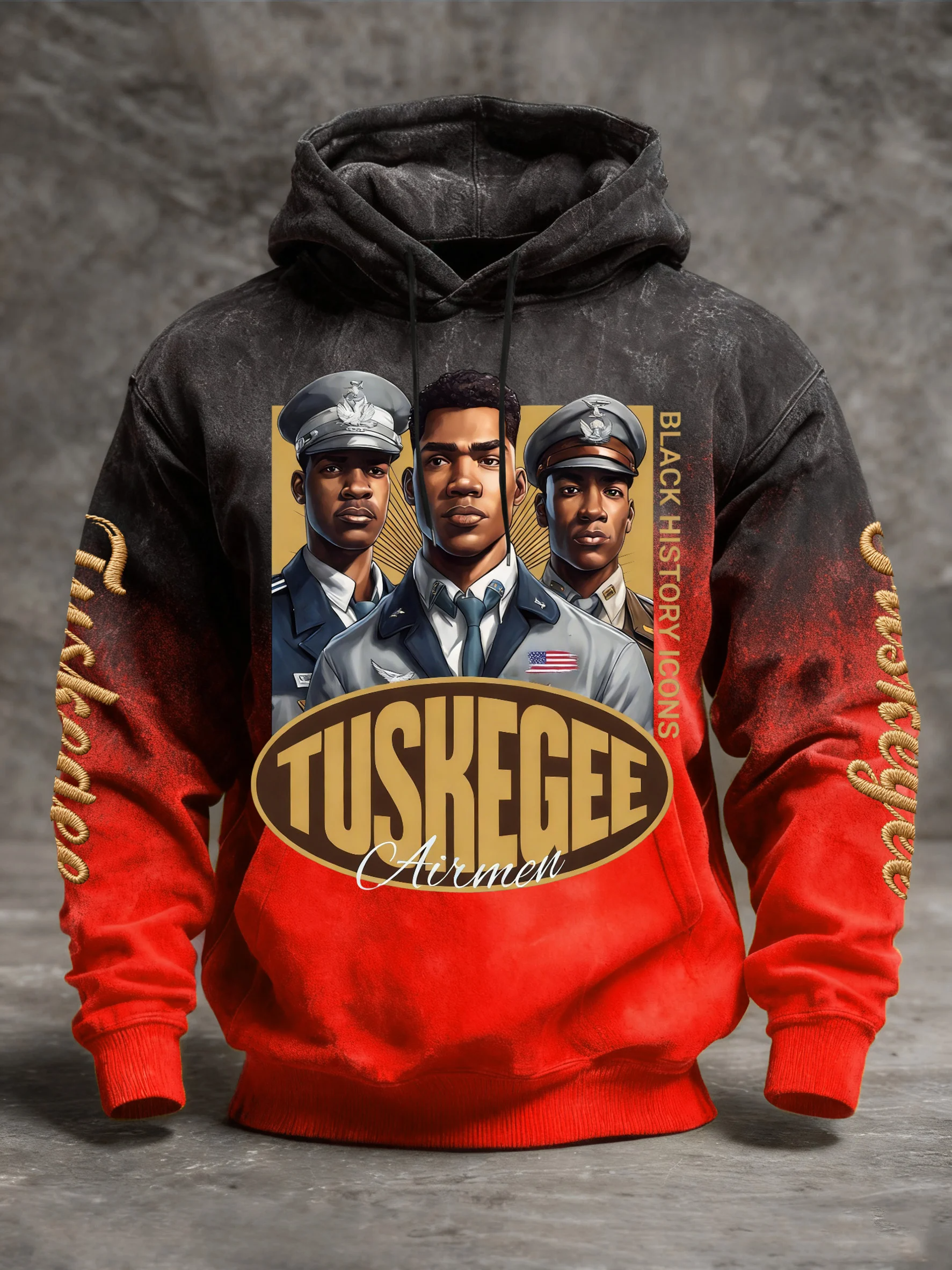 Men's Western Retro African American Air Force Print Hooded Sweatshirt, Black History Month Gift