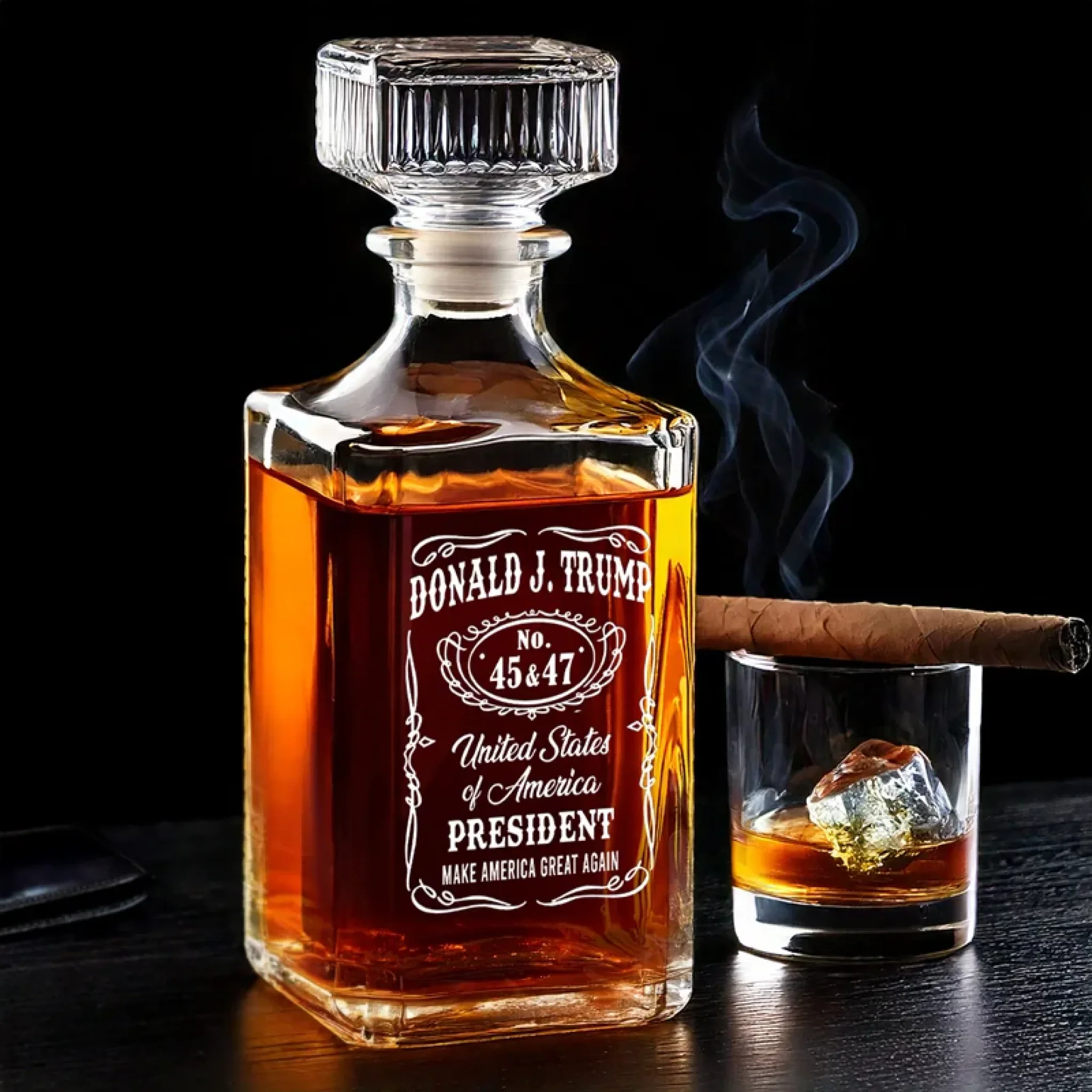 Distilled In Freedom Personalized Glass Whiskey Bottle, Luxury Whiskey Glass, Whiskey Decanter Set