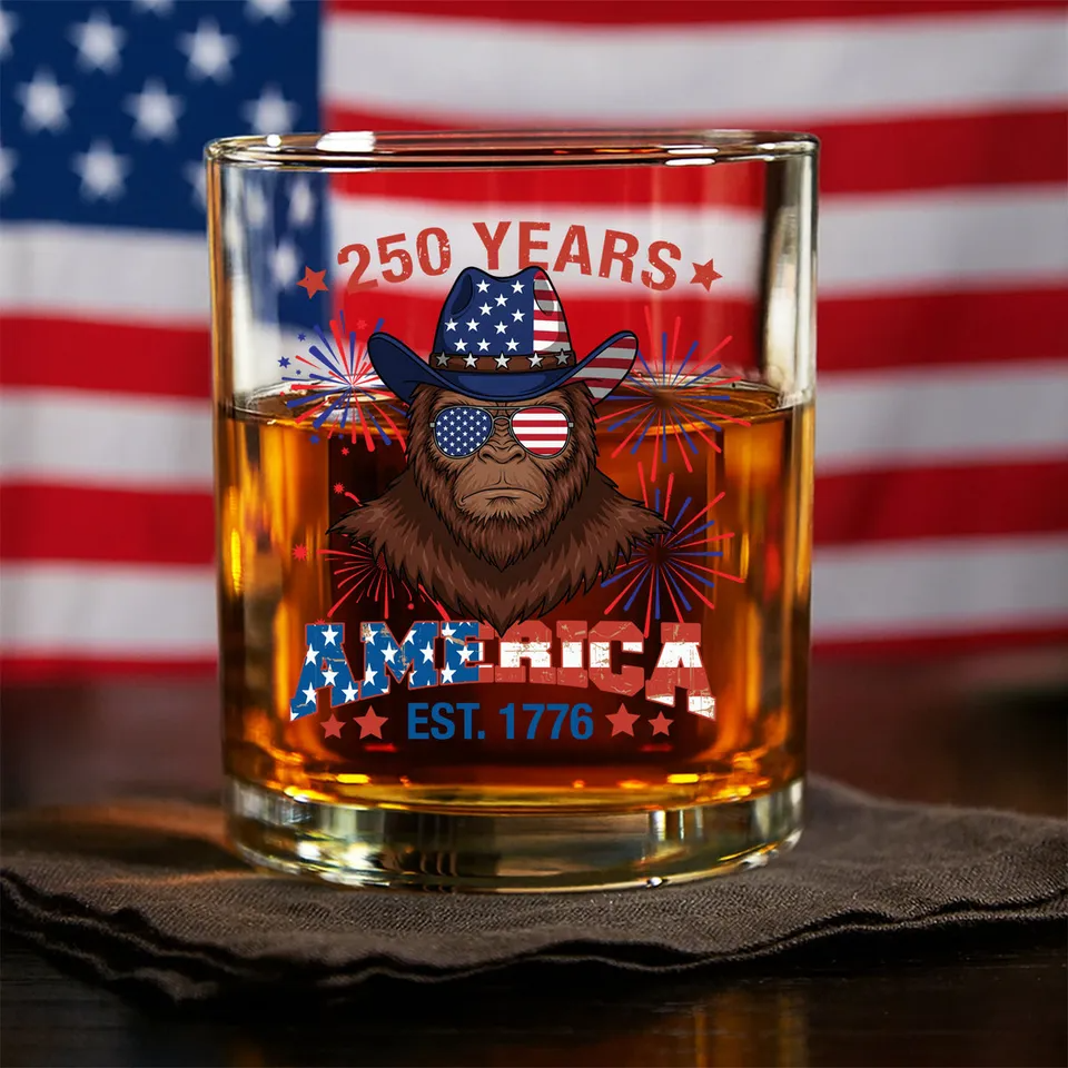 America 250 Years Whiskey Glass US Patriotic Pride Glass, Gift For Whiskey Lover American Glassware