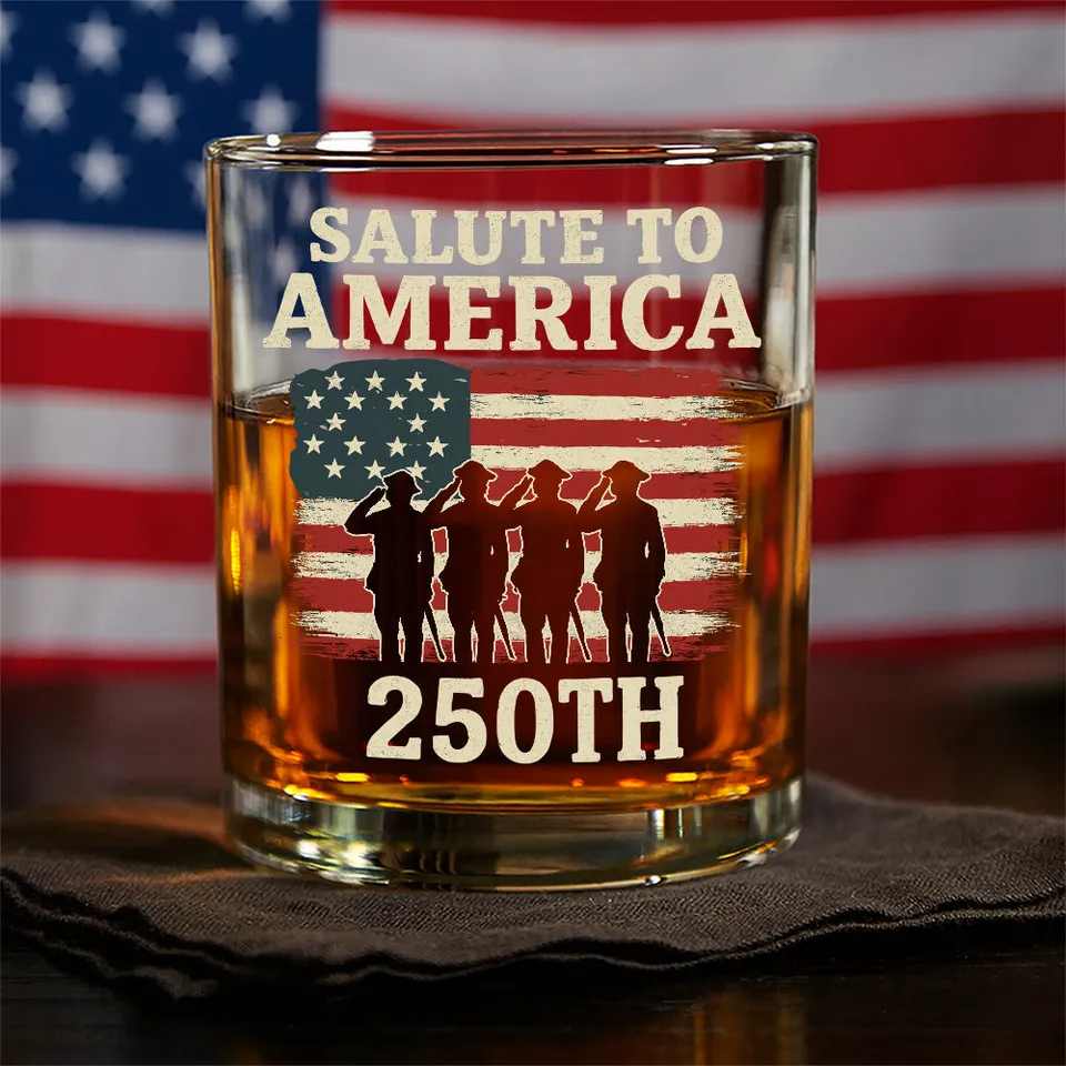 Salute To America 250th Veteran Whiskey Glass, Gift For Whiskey Lover American Glassware