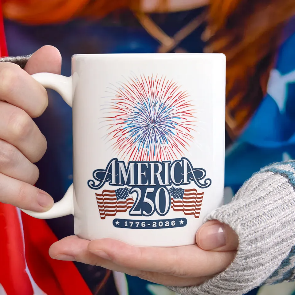 America 250 Firework Mug, Unique Patriotic Gifts Ceramic Coffee Mug