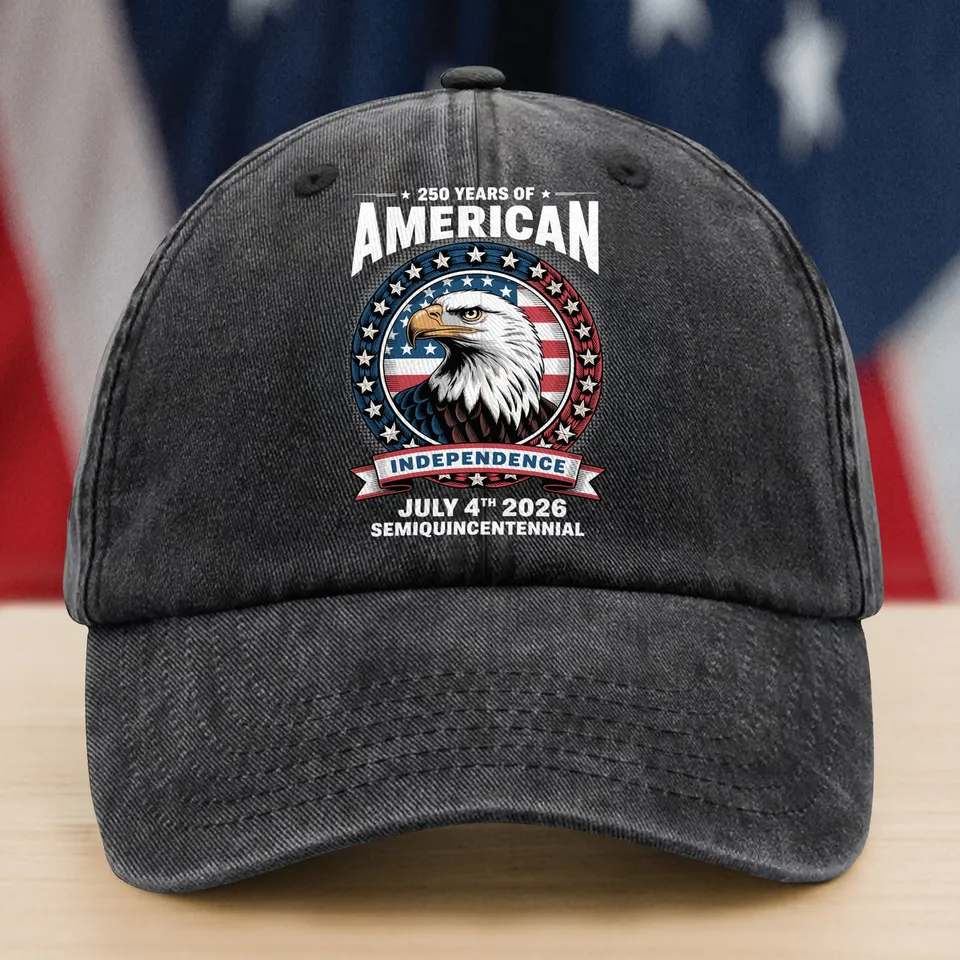 250 Years of America Anniversary Independence Day 2026 Washed Denim Baseball Cap, American Patriotic Gift