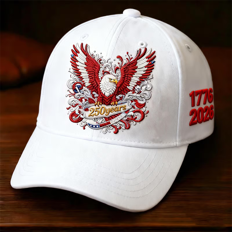 Unisex Casual Print American Birthday Patriotic White Hat, United States Of America 1776-2026 250th Anniversary Classic Cap