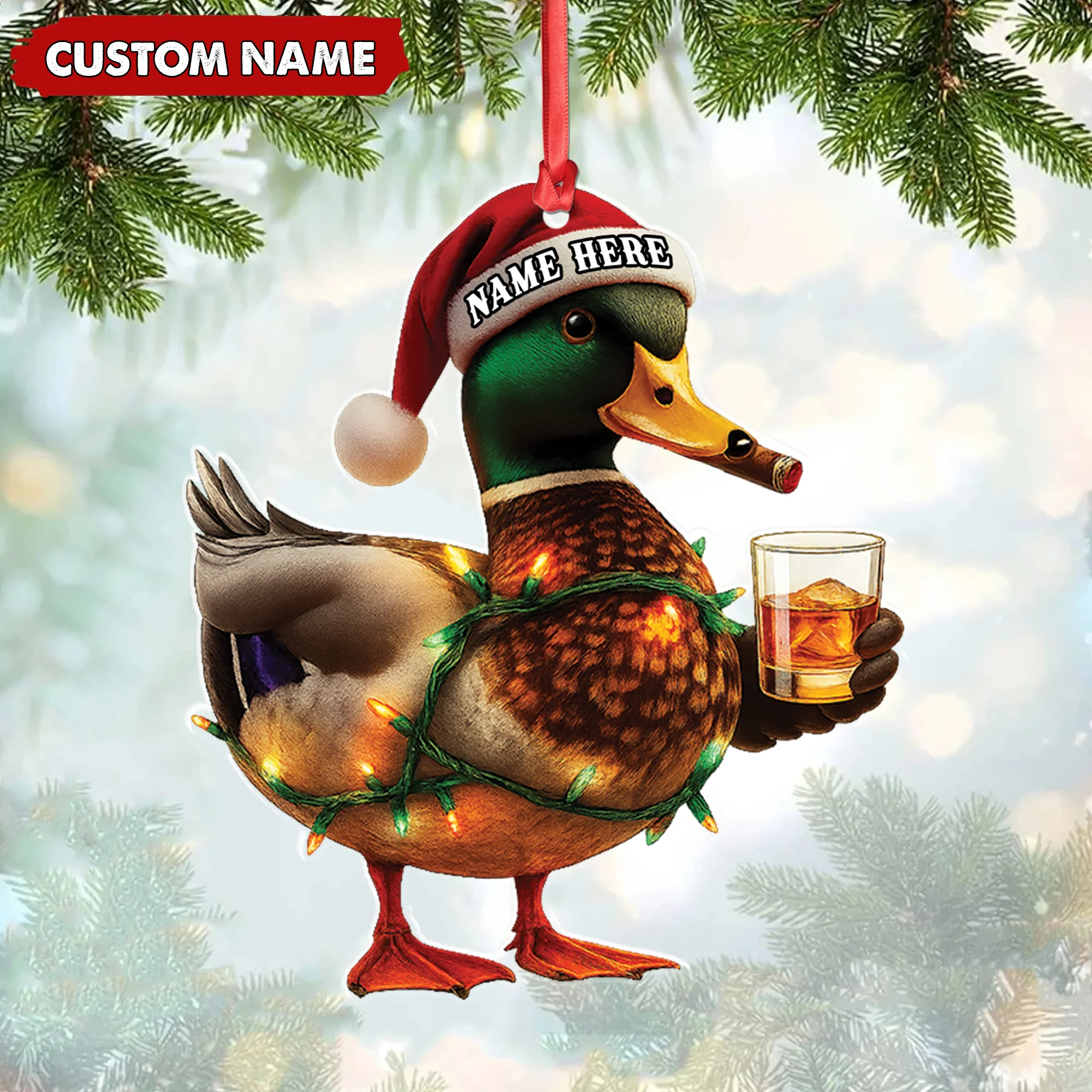 Personalized Funny Duck Smoking Acrylic Ornament Custom Name Acrylic Ornament, Xmas Decor